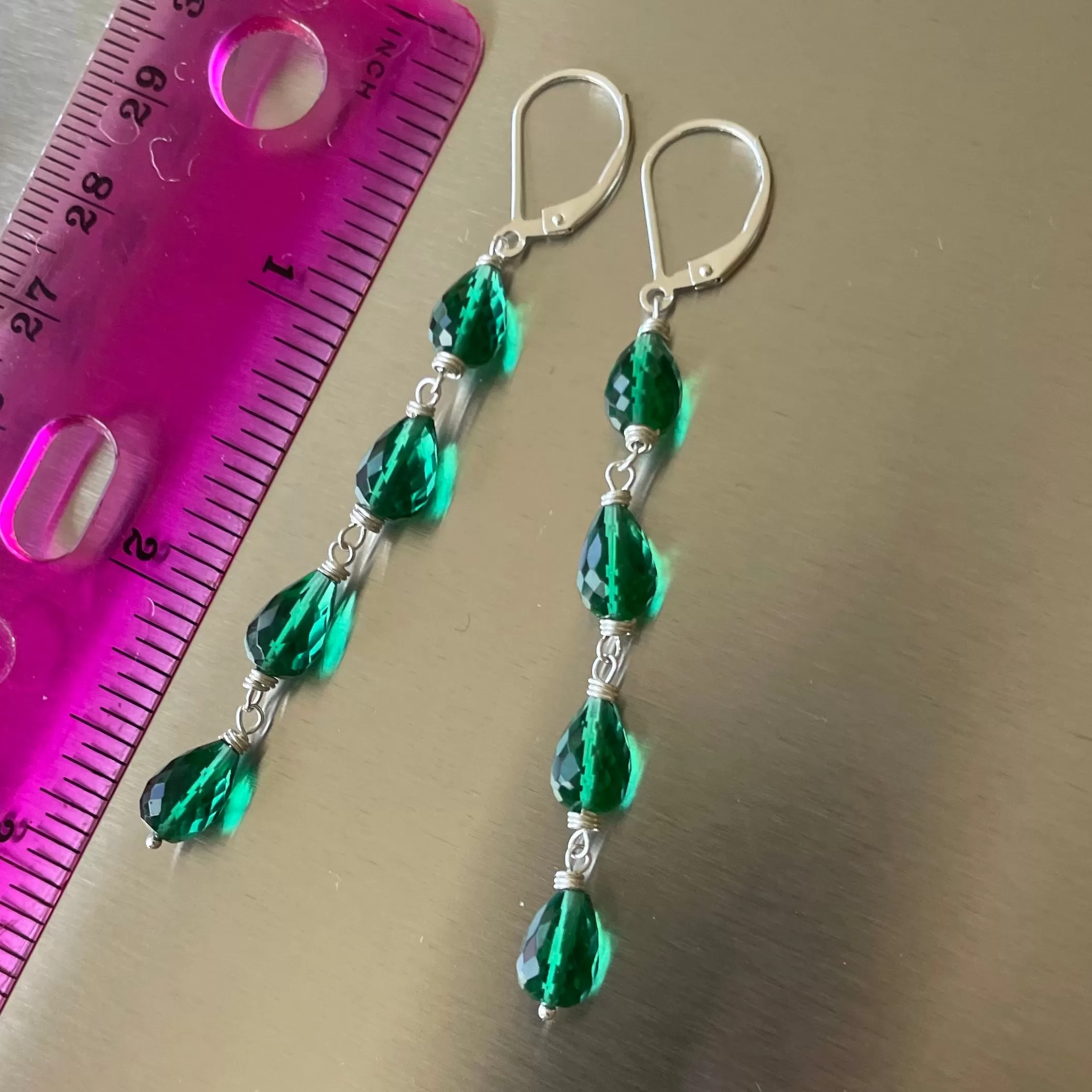 Emerald Green Teardrop Stack Earrings