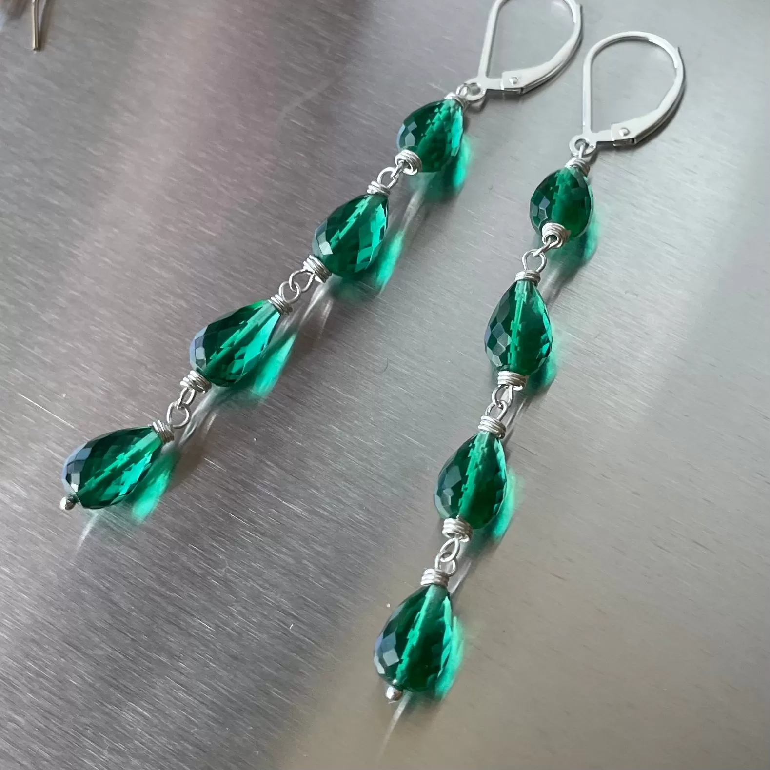 Emerald Green Teardrop Stack Earrings