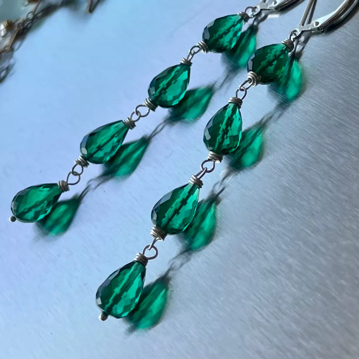 Emerald Green Teardrop Stack Earrings