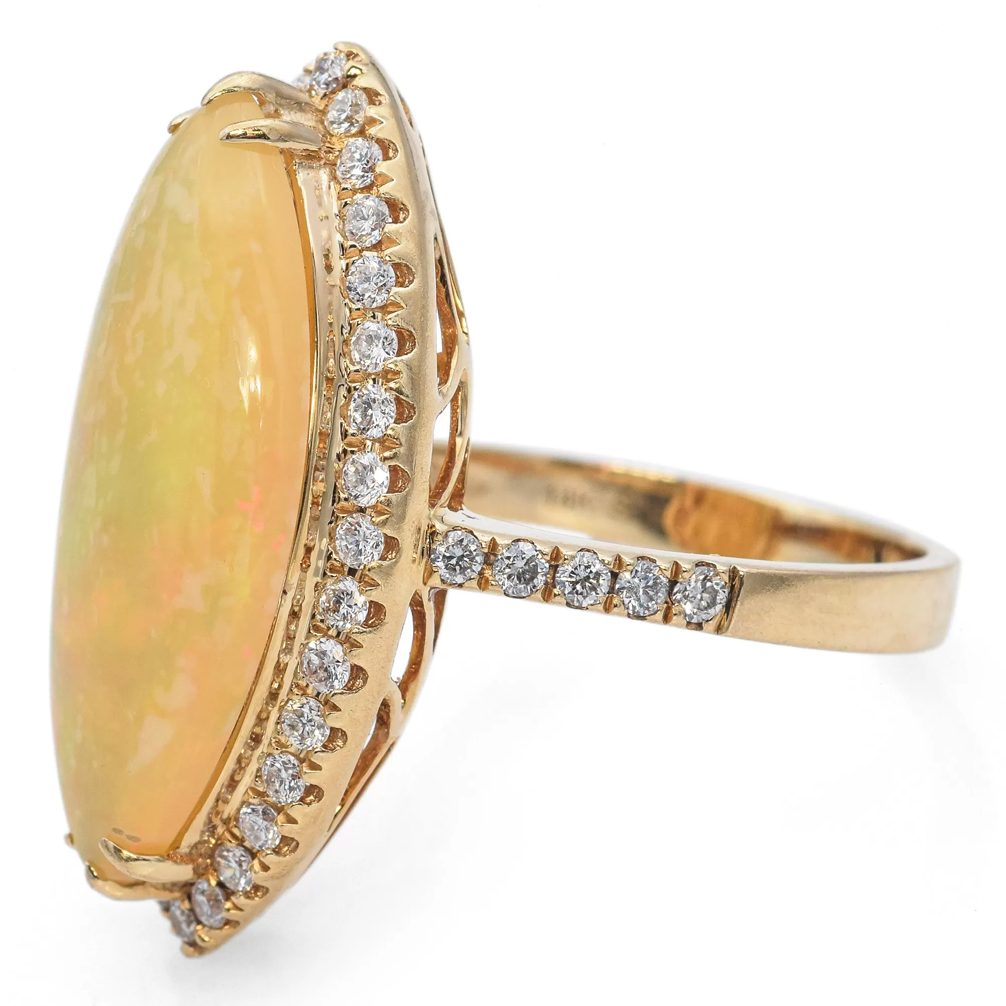 Estate 14K Gold 4.47Ct Fire Opal & 0.84 TCW Diamond Marquise Cocktail Ring Size9