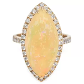 Estate 14K Gold 4.47Ct Fire Opal & 0.84 TCW Diamond Marquise Cocktail Ring Size9