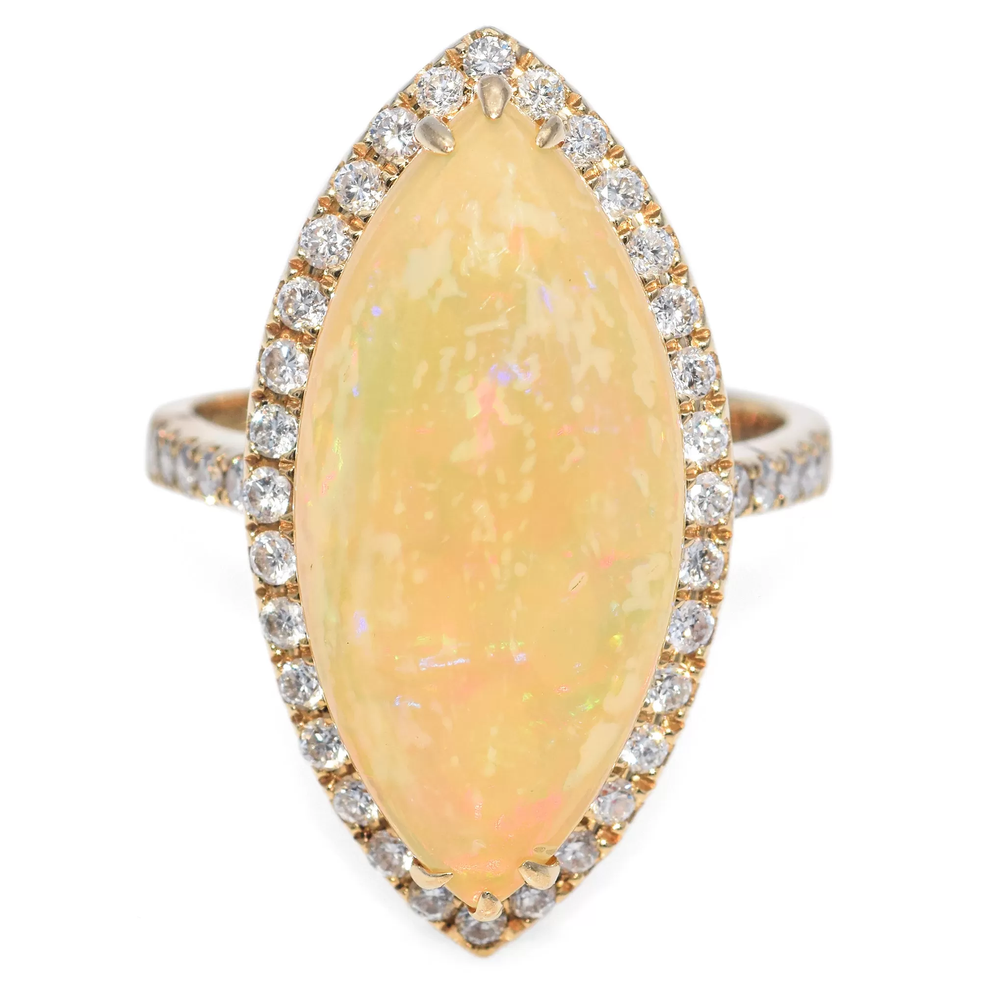 Estate 14K Gold 4.47Ct Fire Opal & 0.84 TCW Diamond Marquise Cocktail Ring Size9