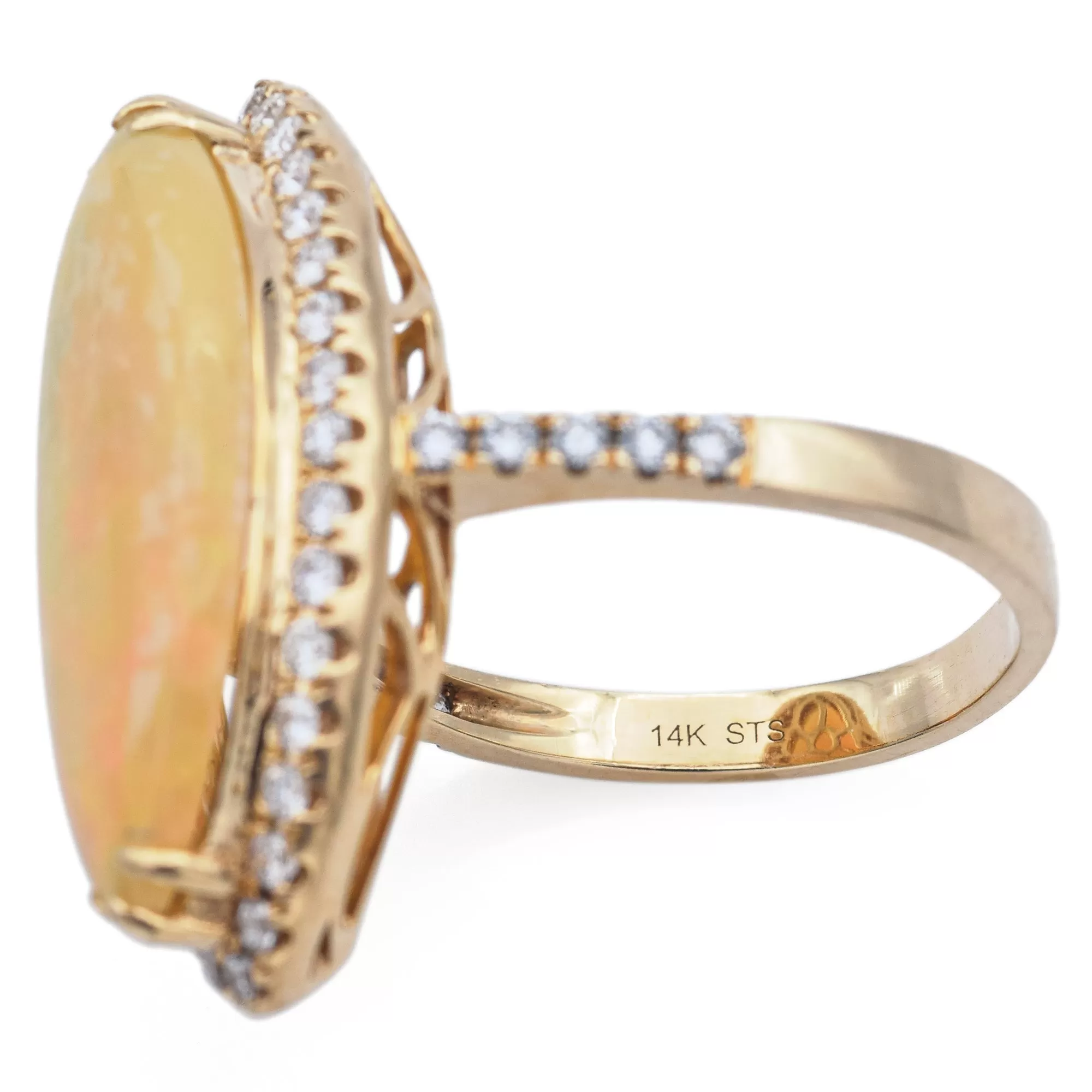 Estate 14K Gold 4.47Ct Fire Opal & 0.84 TCW Diamond Marquise Cocktail Ring Size9