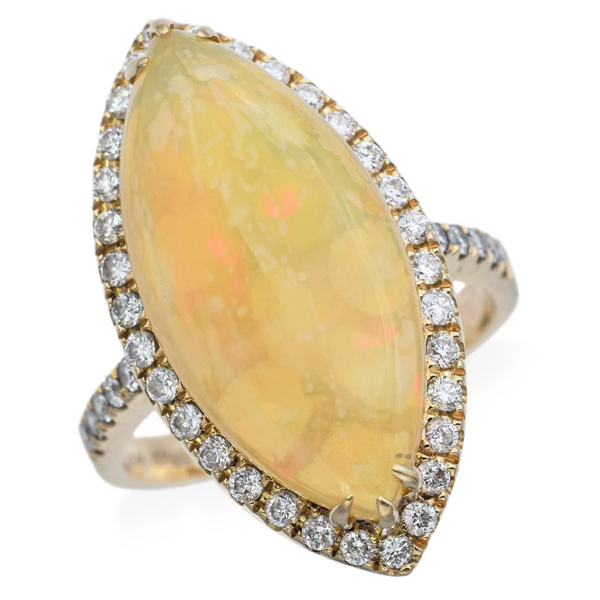 Estate 14K Gold 4.47Ct Fire Opal & 0.84 TCW Diamond Marquise Cocktail Ring Size9