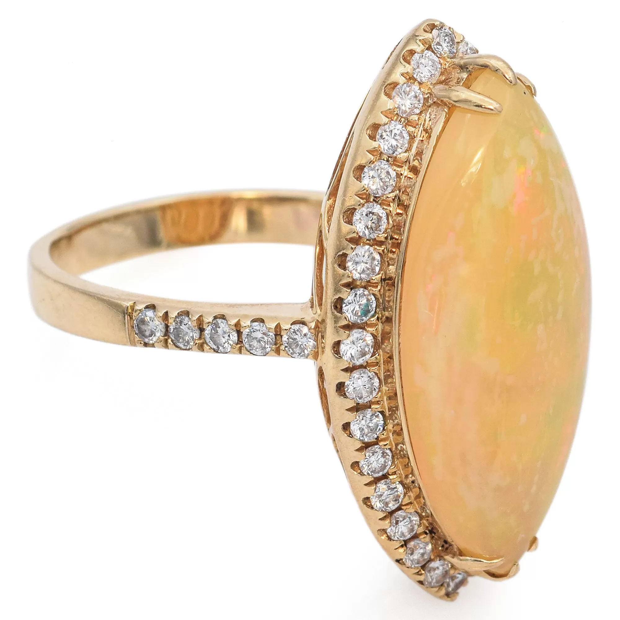 Estate 14K Gold 4.47Ct Fire Opal & 0.84 TCW Diamond Marquise Cocktail Ring Size9