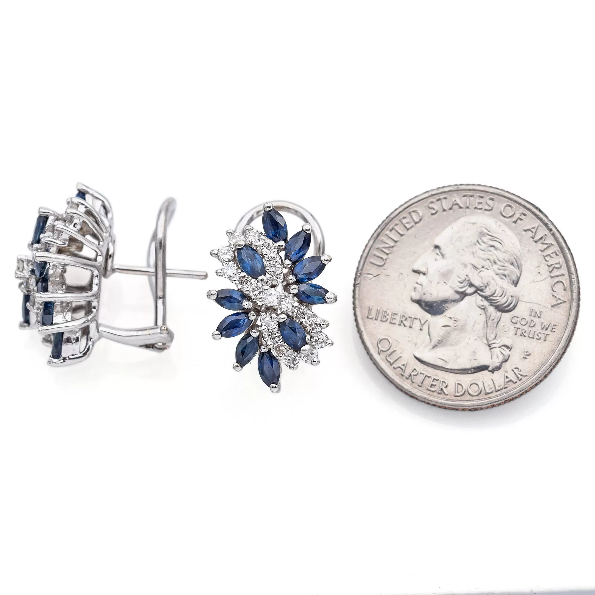 Estate 14K White Gold Sapphire & 0.76 TCW Diamond Omega-Back Infinity Earrings