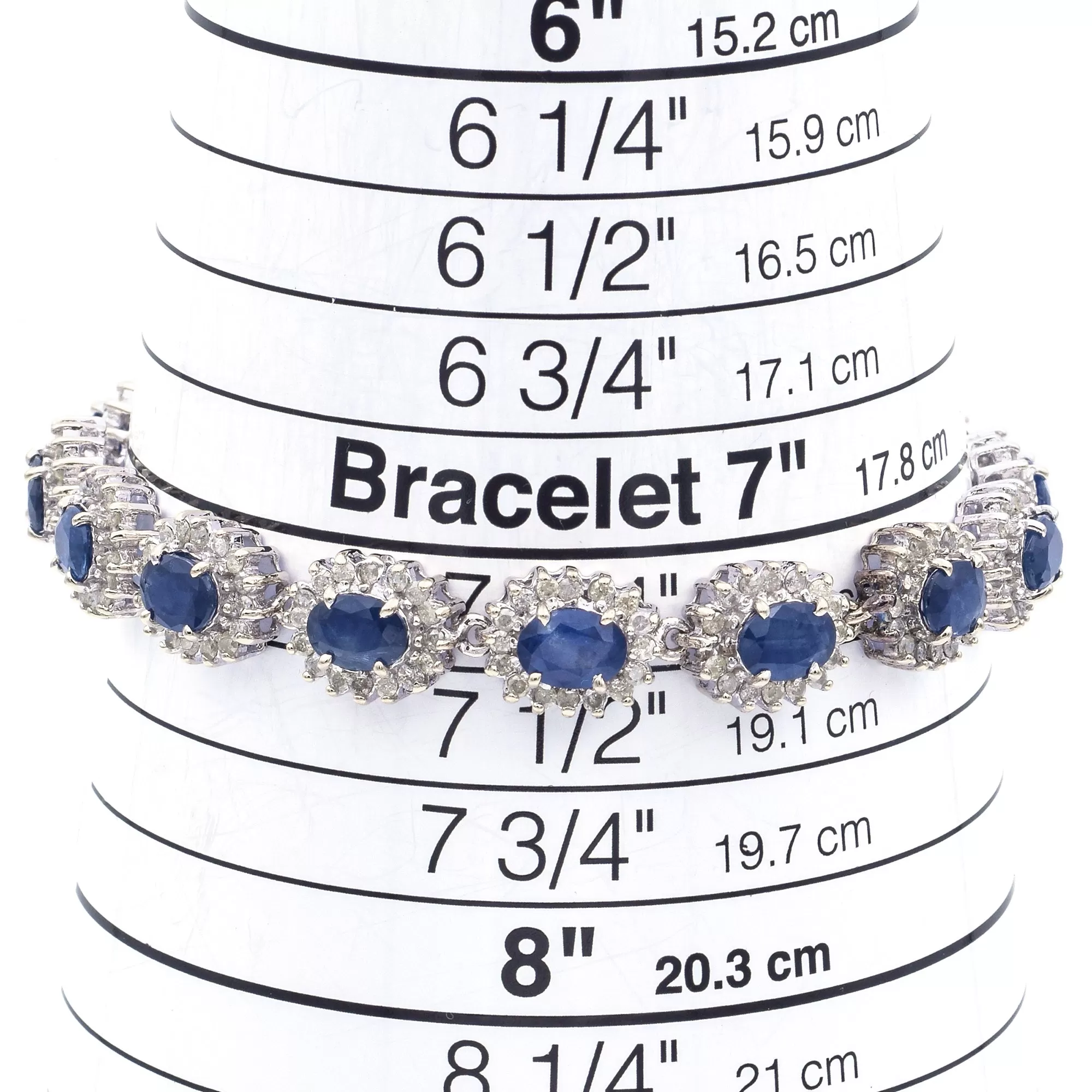 Estate 14K White Gold Sapphire & 2.40 TCW Diamond Oval Link Tennis Bracelet