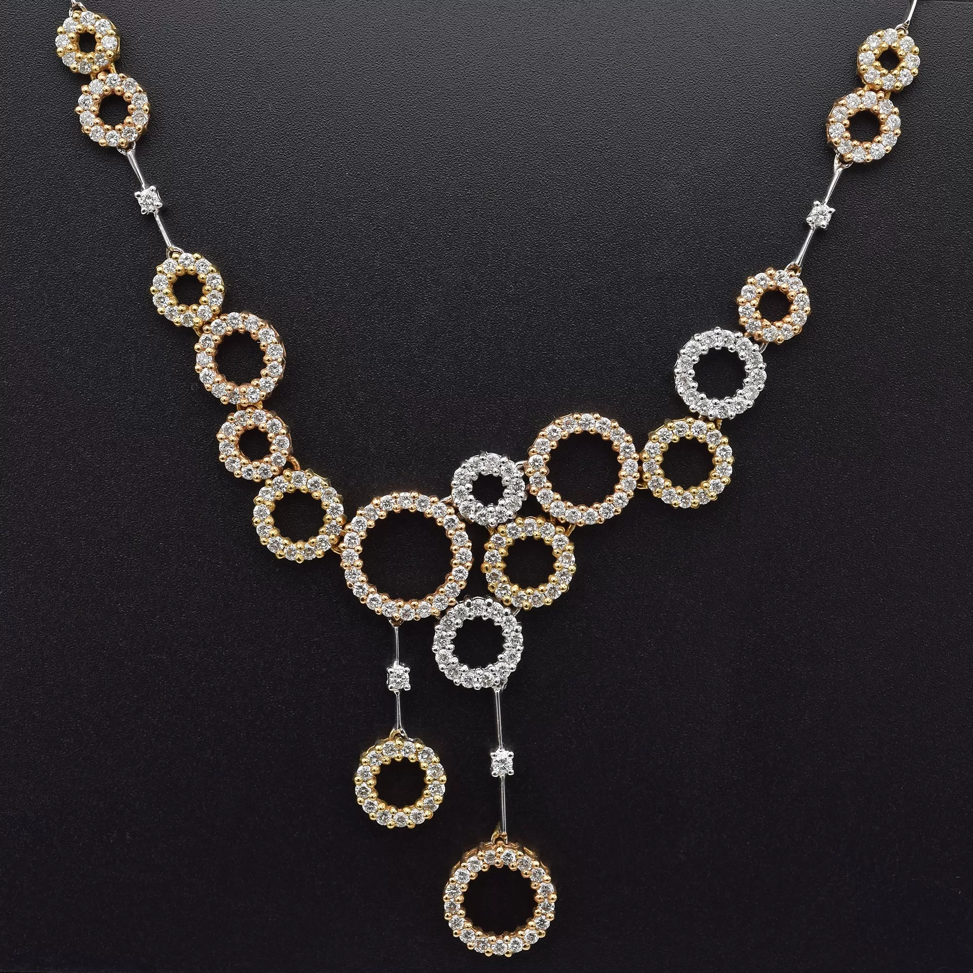 Estate 18K Multi-Tone Gold 2.70 TCW Diamond Circle Necklace   Box