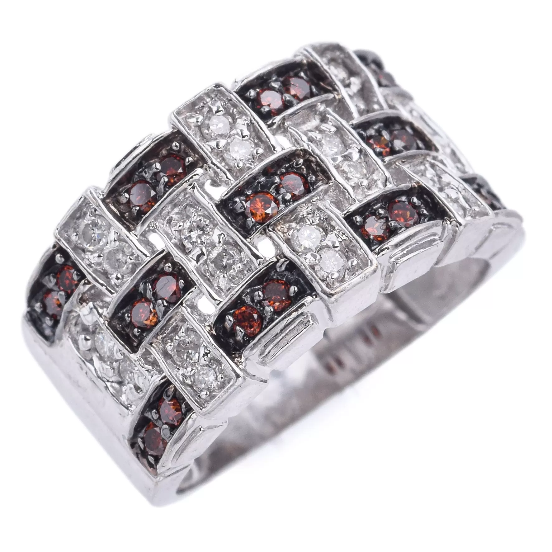 Estate EL Signed 14K White Gold 0.42 TCW Diamond Woven Wide Band Ring Size 4.75