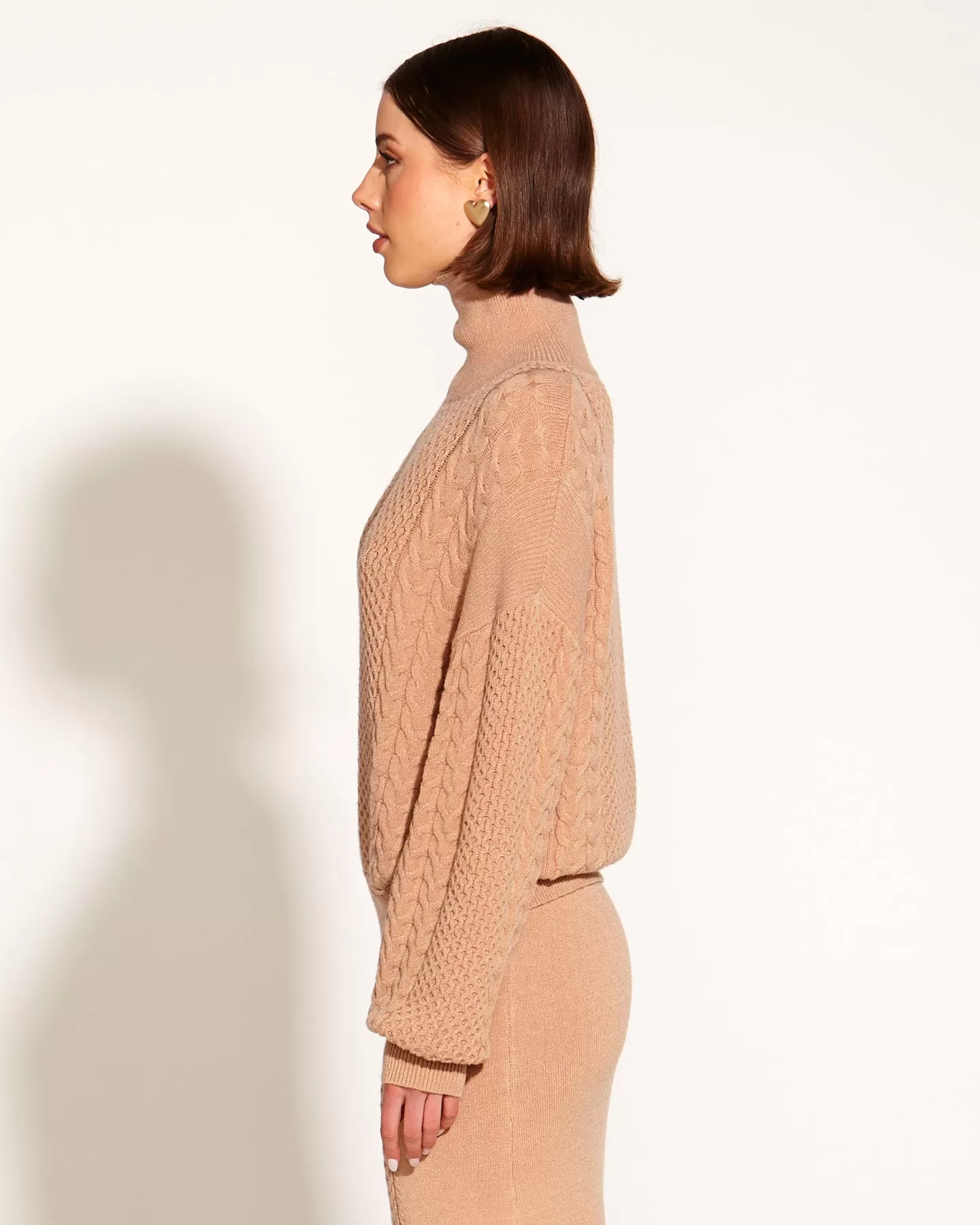 Fate   Becker Treasure Turtleneck Cable Knit - Tan