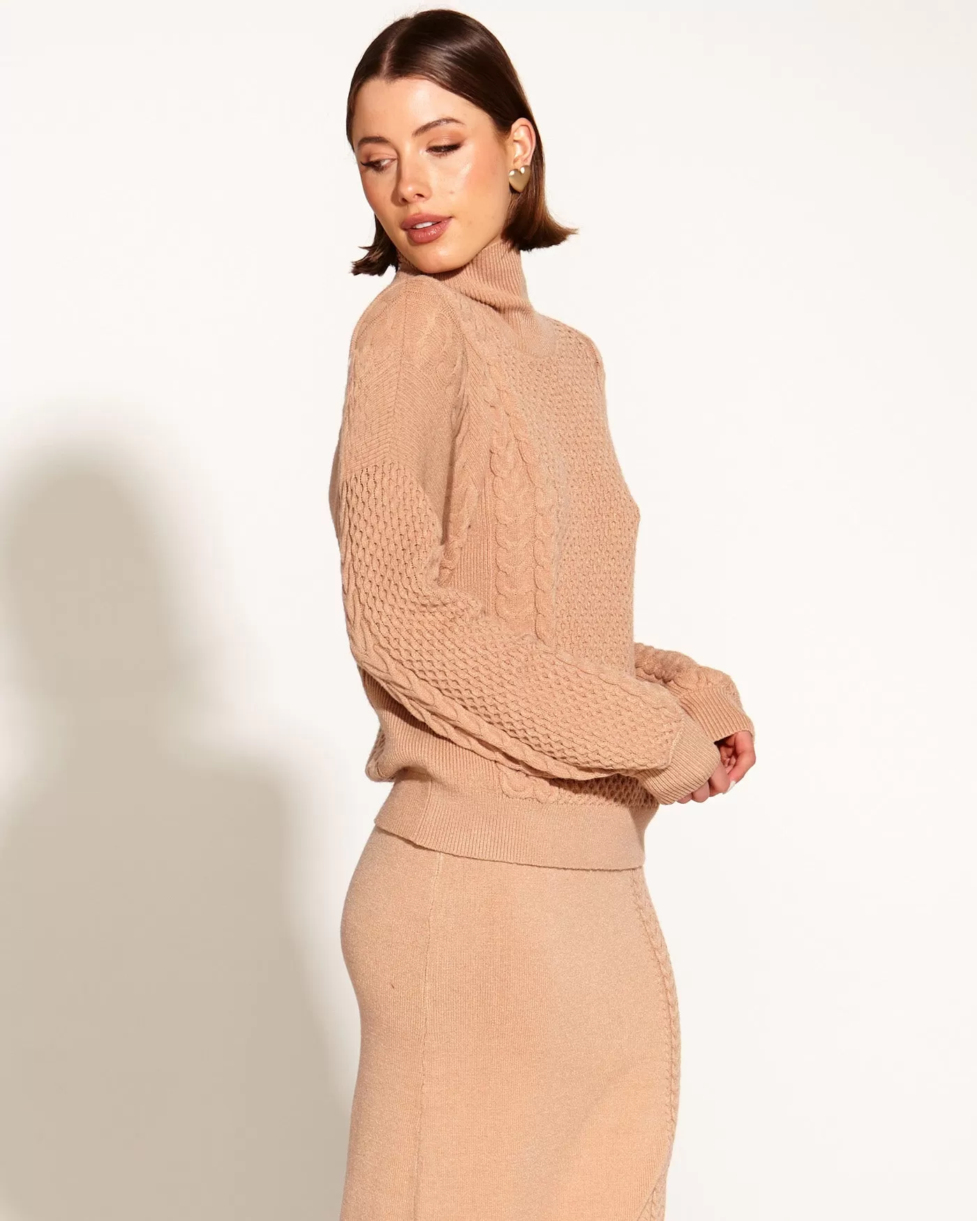 Fate   Becker Treasure Turtleneck Cable Knit - Tan