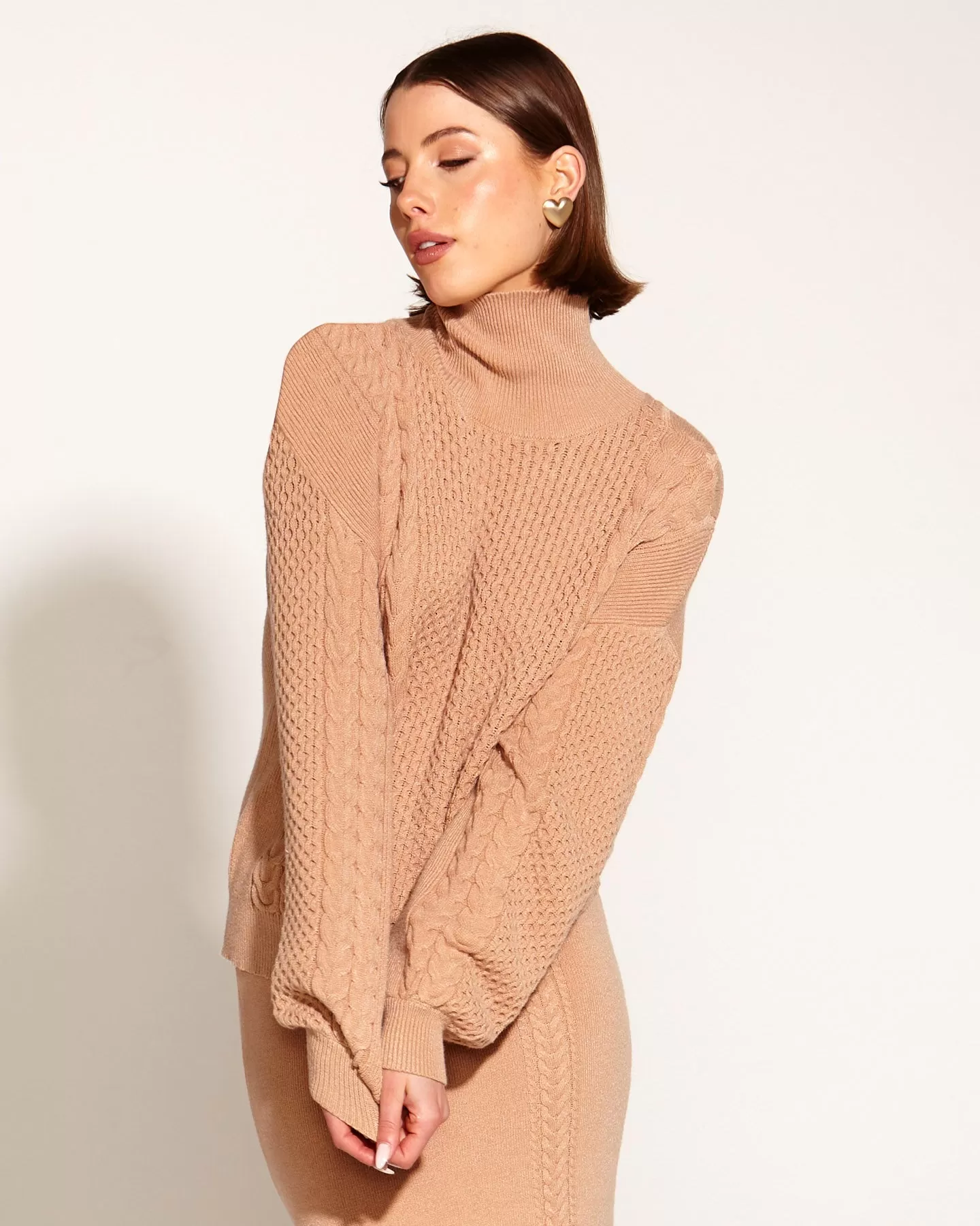 Fate   Becker Treasure Turtleneck Cable Knit - Tan