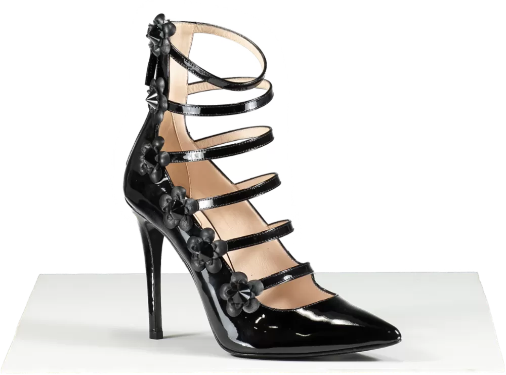 Fendi Black Patent Leather Flowerland Strappy Pumps UK 4.5 EU 37.5 👠