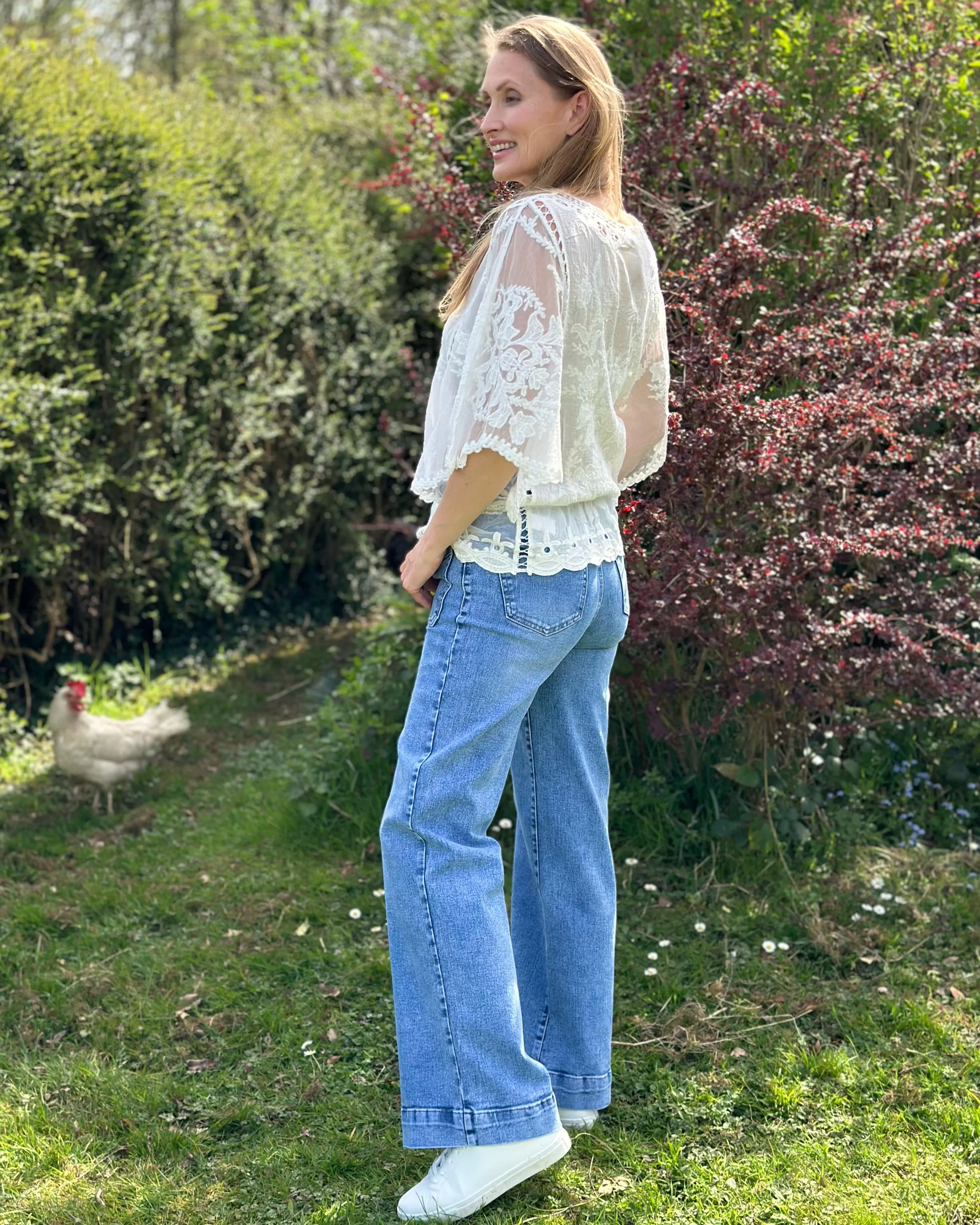 Floral Lace Butterfly Sleeve Top - Ivory