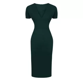 Forest Green Short Sleeve Deep V Neck Bodycon Midi Dress