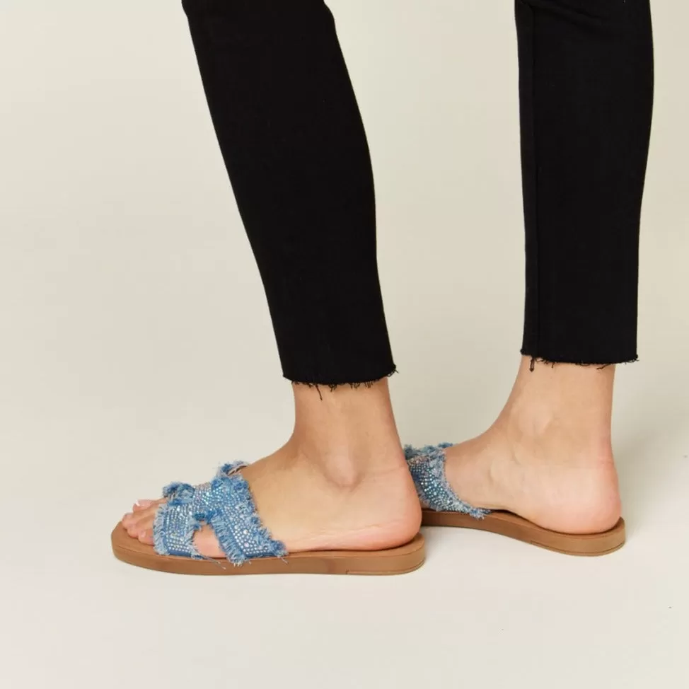 Forever Link Raw Trim Denim H-Band Flat Sandals