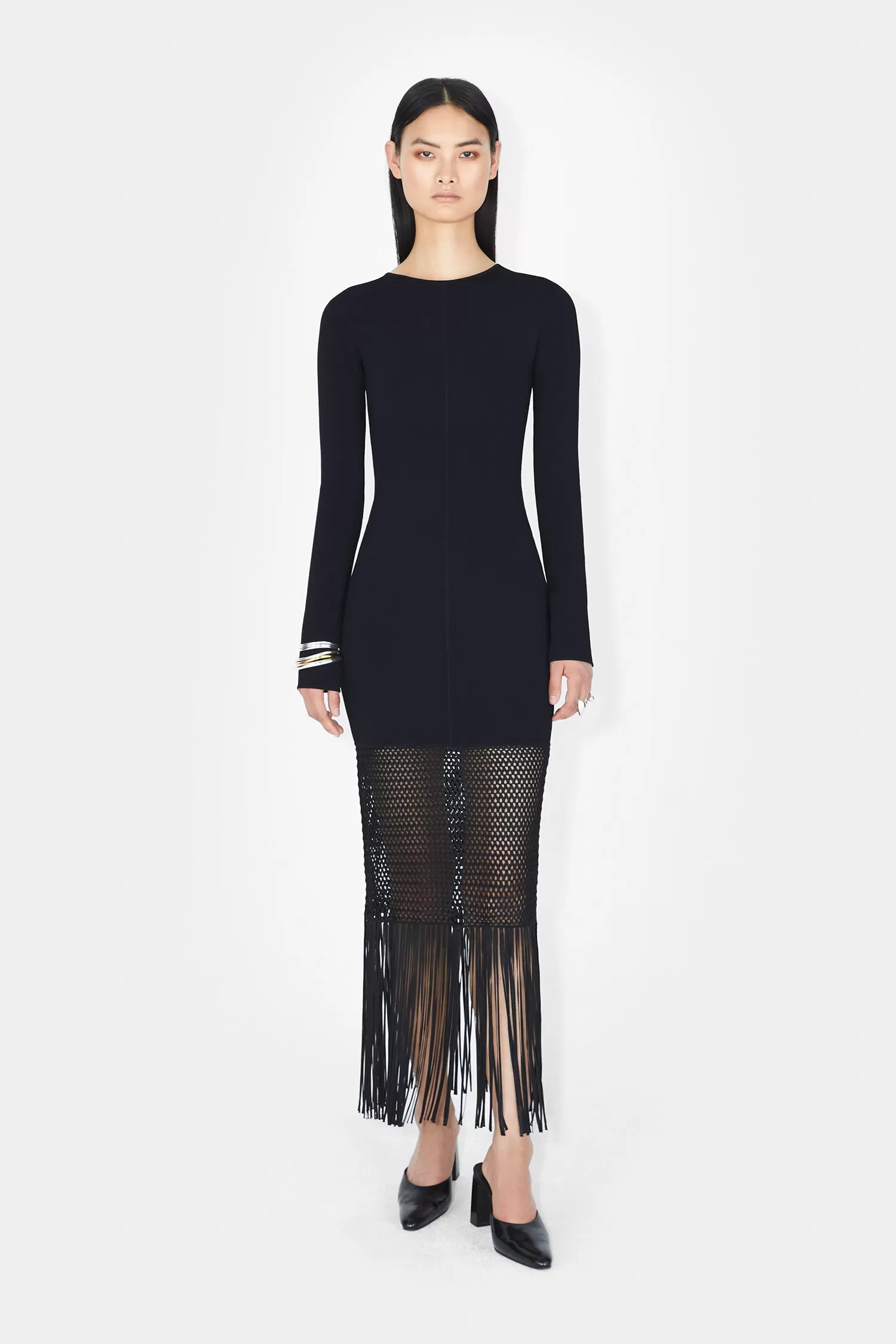 Fringe Diana Long Sleeve Dress - Black