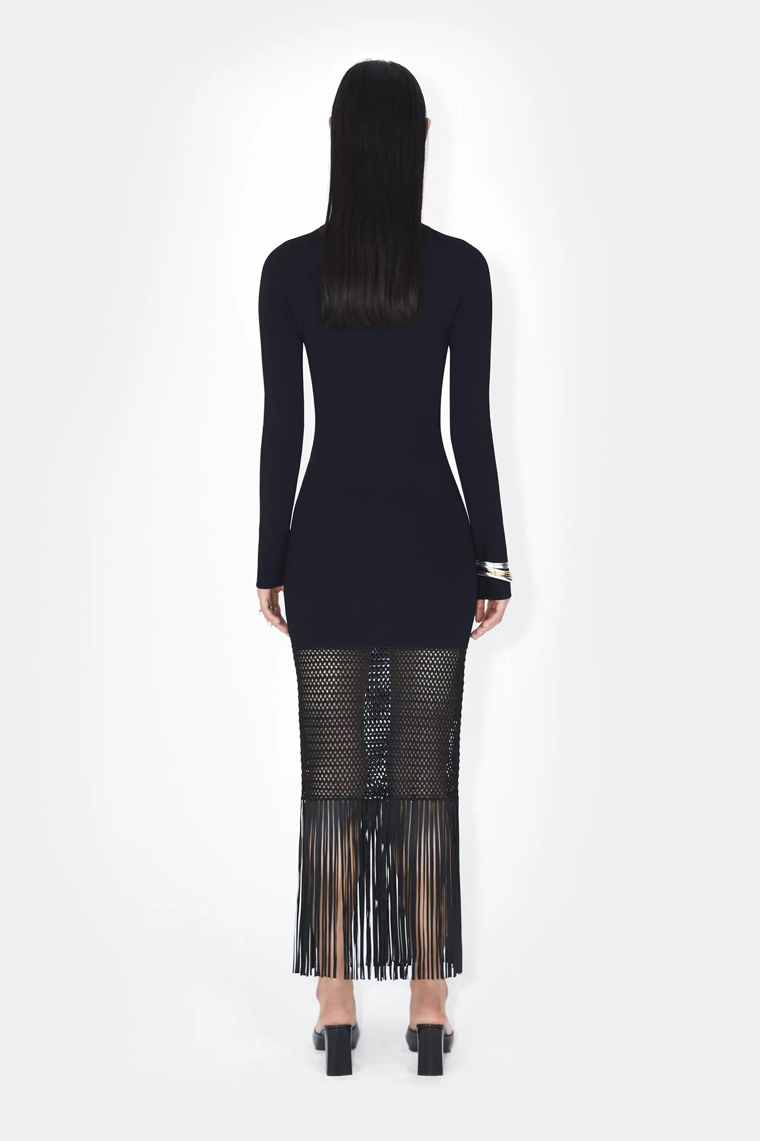 Fringe Diana Long Sleeve Dress - Black