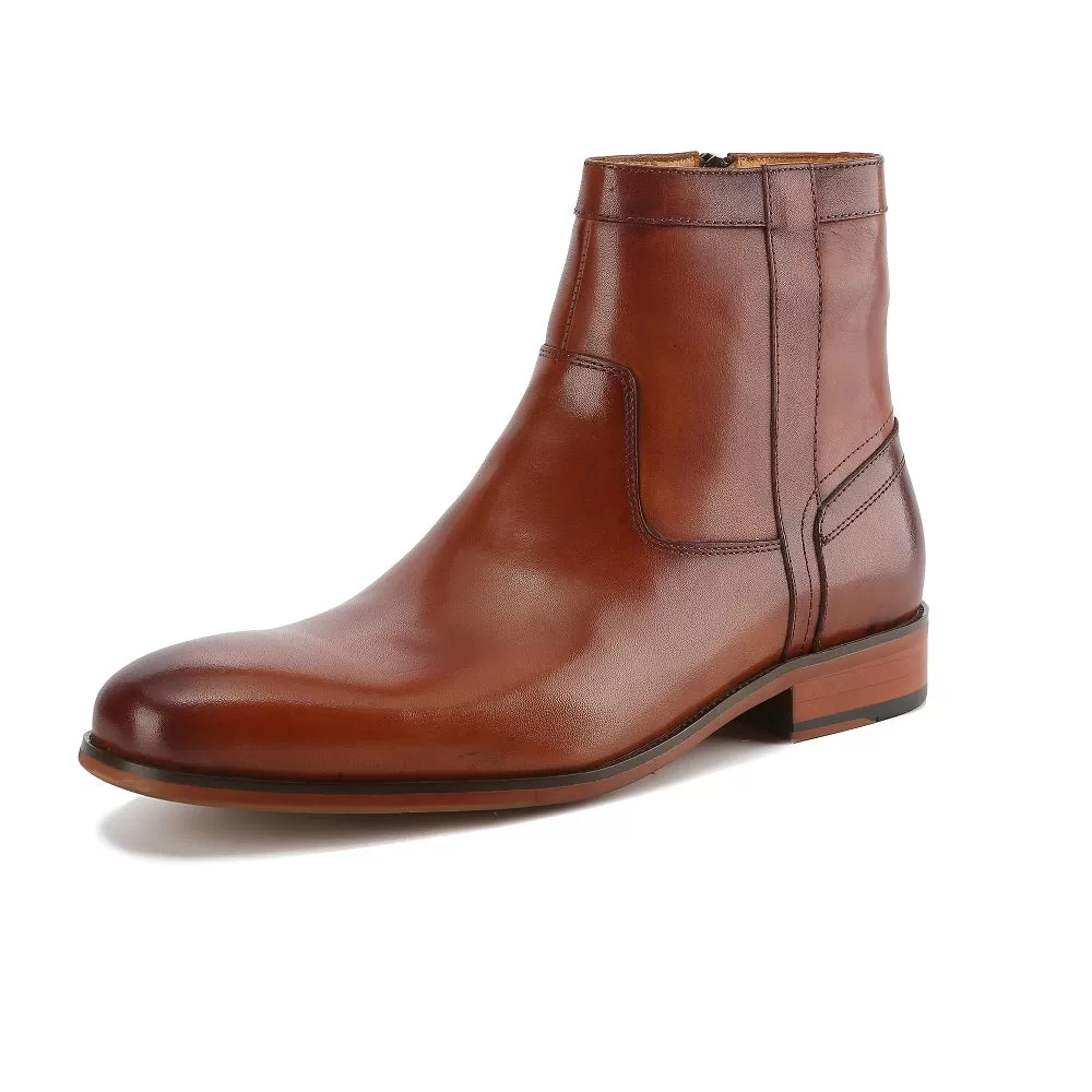 Gino Vitale Men's Handcrafted Genuine Leather Side Zip Dress Boot