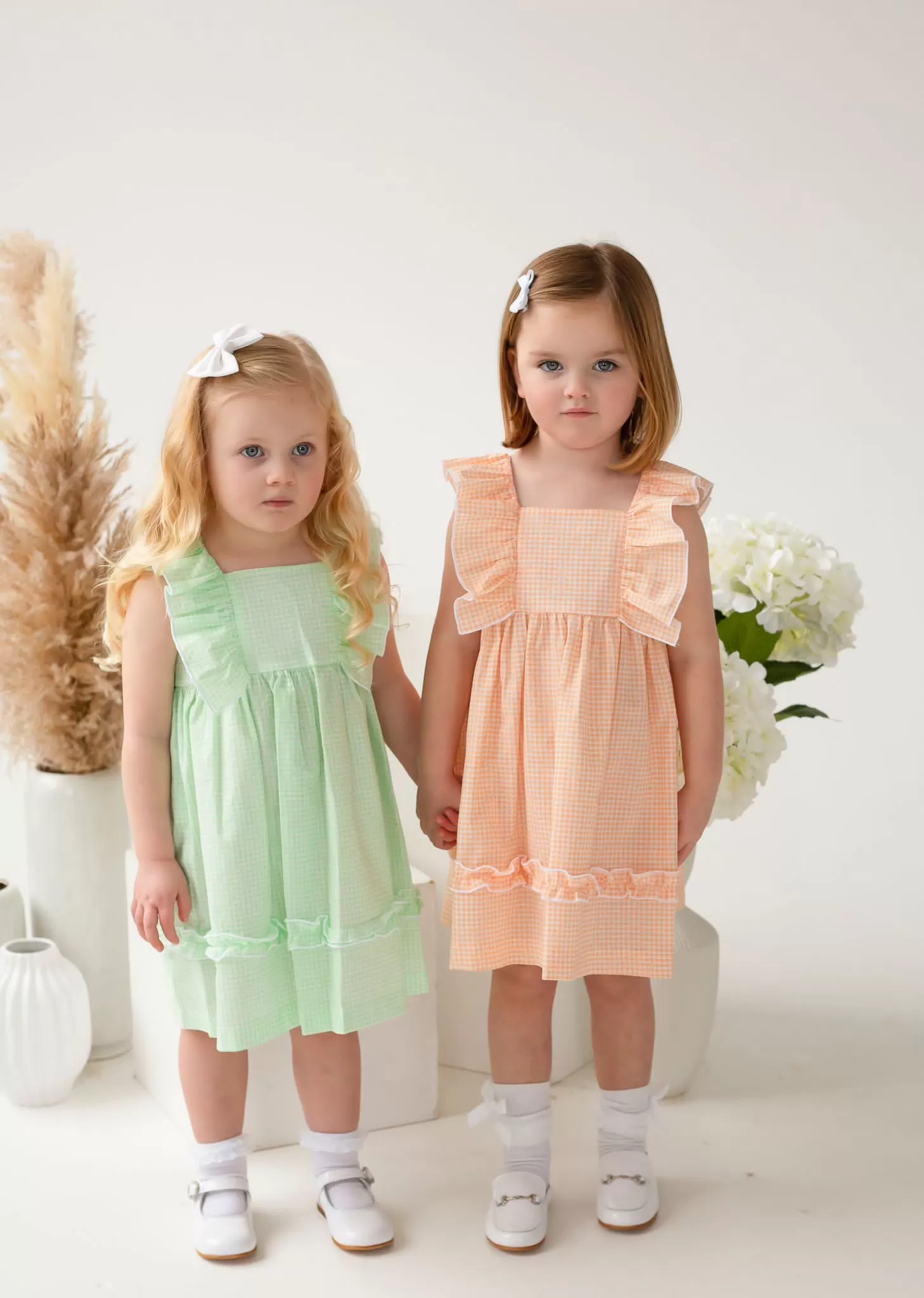 Girls Babidu Green and White Gingham Dress