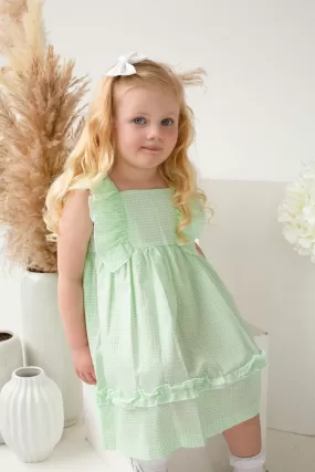 Girls Babidu Green and White Gingham Dress