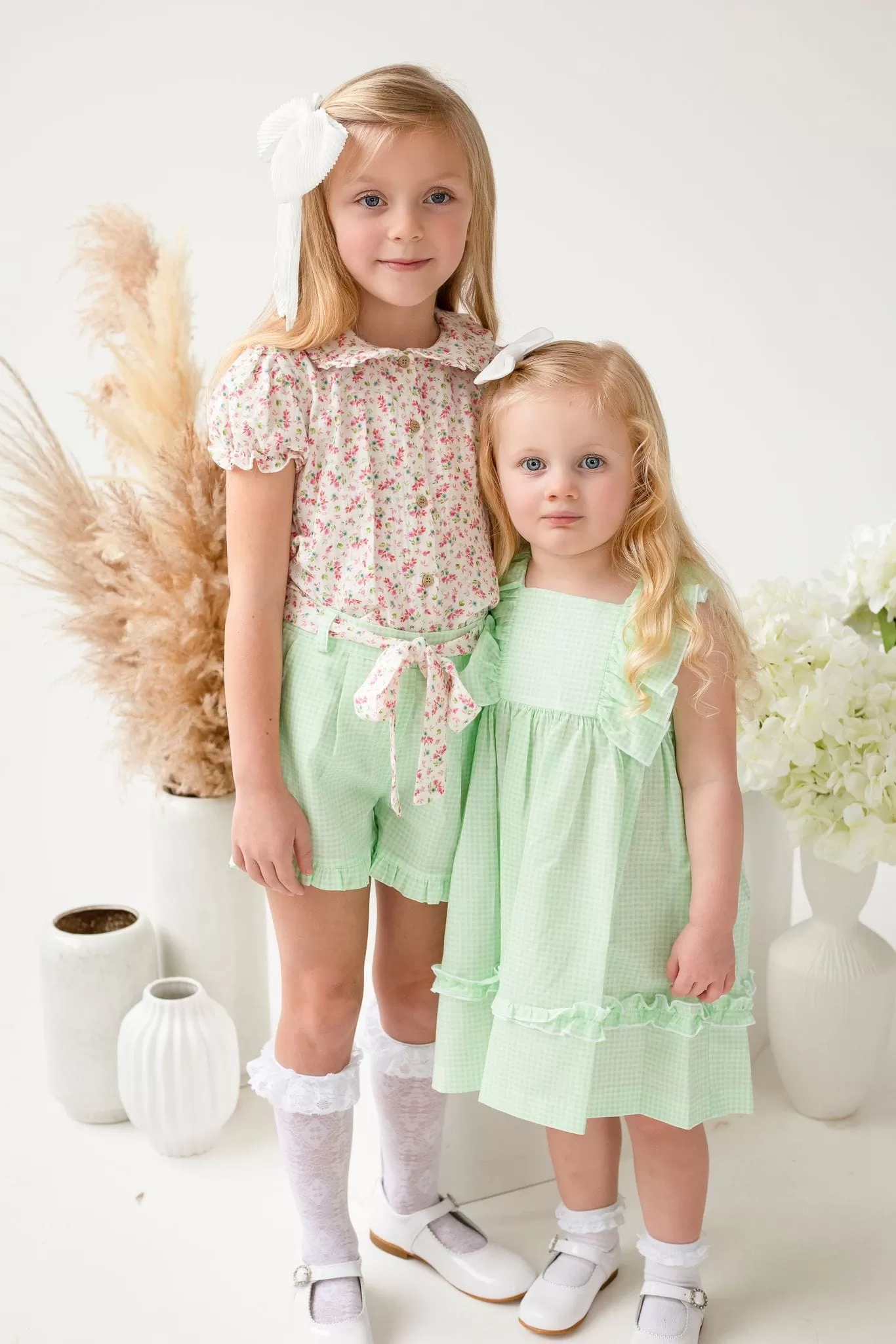 Girls Babidu Green and White Gingham Dress