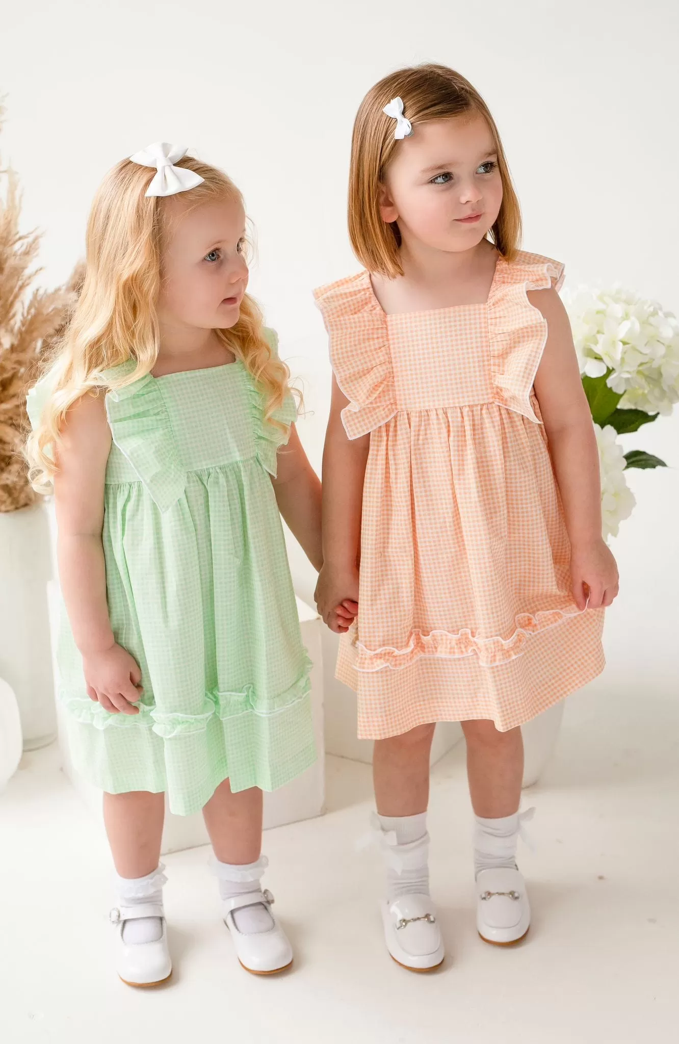 Girls Babidu Green and White Gingham Dress