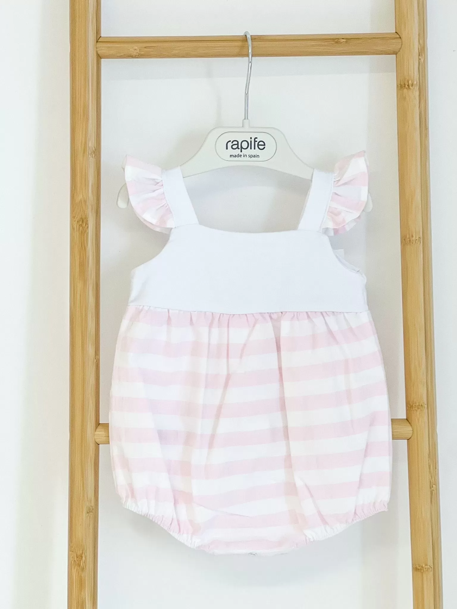 Girls Rapife Pink Stripe Frill Shoulder Romper