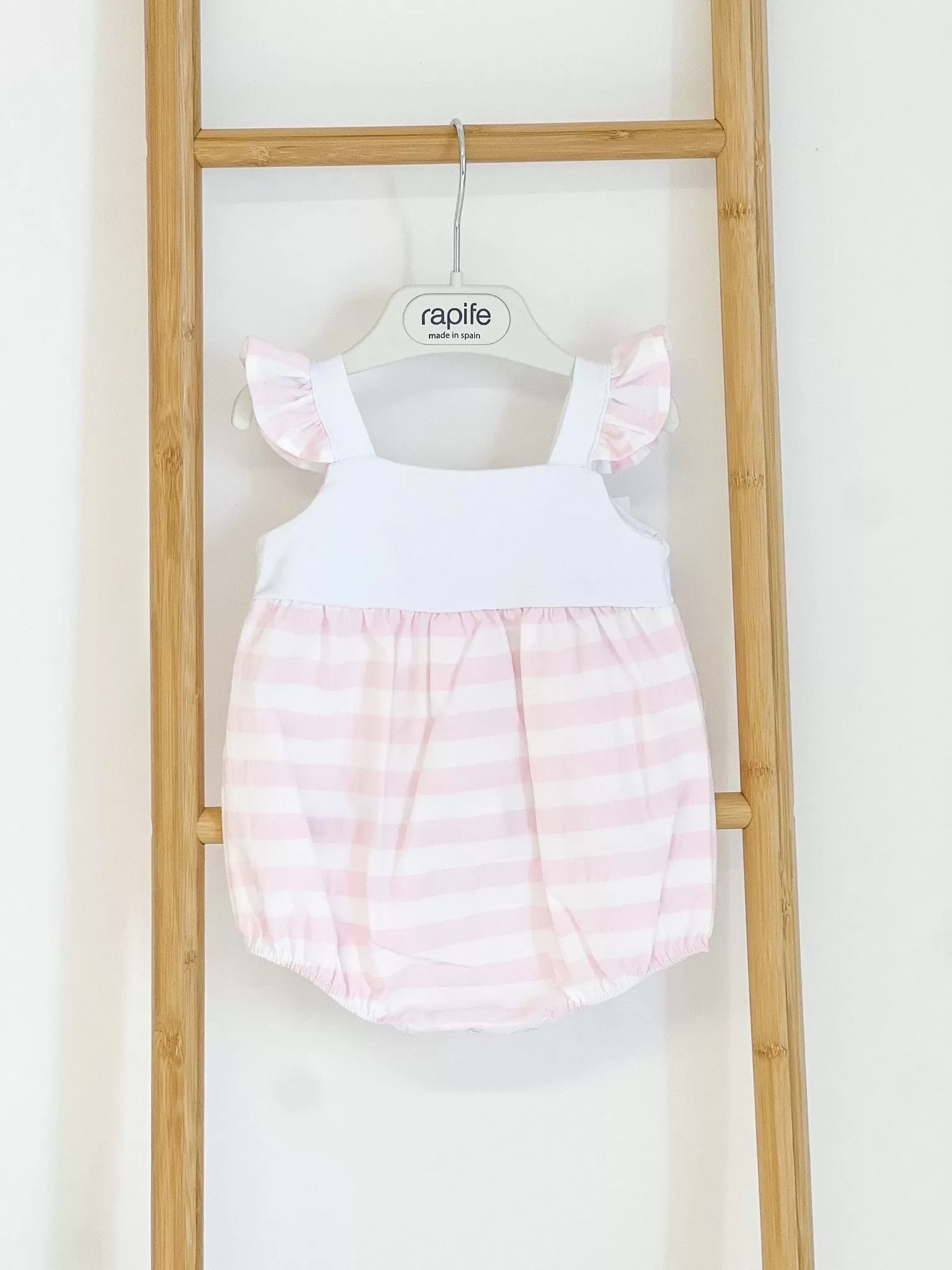 Girls Rapife Pink Stripe Frill Shoulder Romper