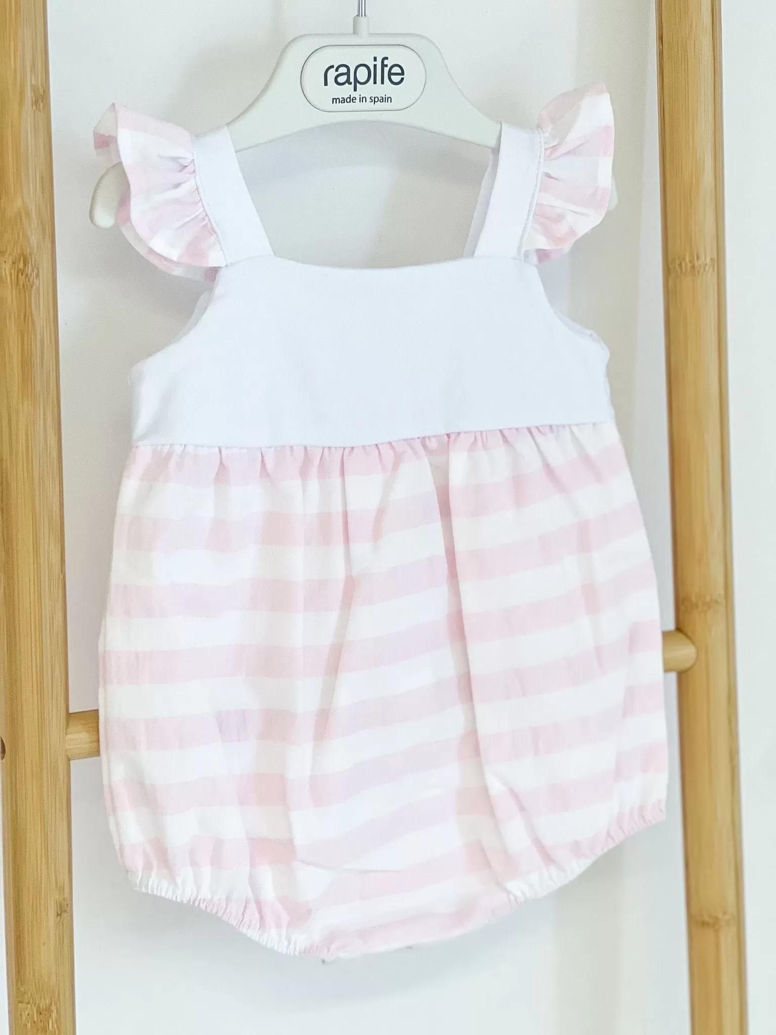 Girls Rapife Pink Stripe Frill Shoulder Romper