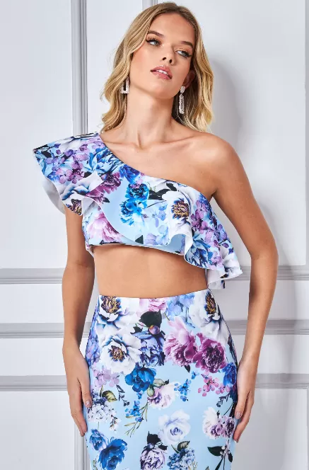 Goddiva Scuba Foam One Shoulder Crop Top