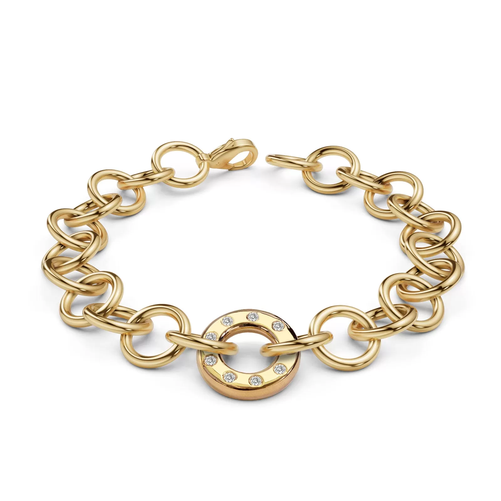 Gold Handmade Circle Chain High Polished Diamond Bracelet