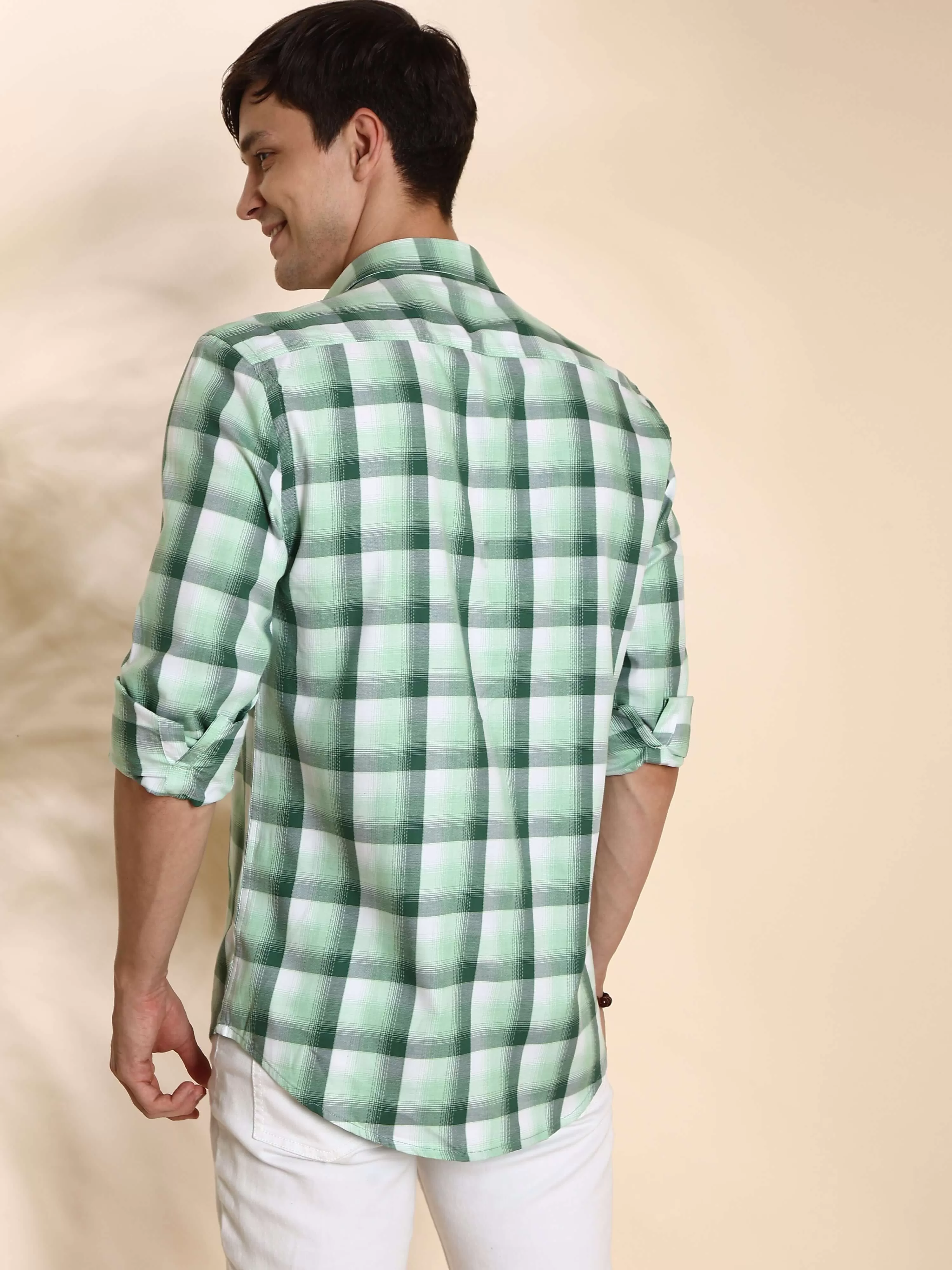 Green shades check casual full sleeves shirt