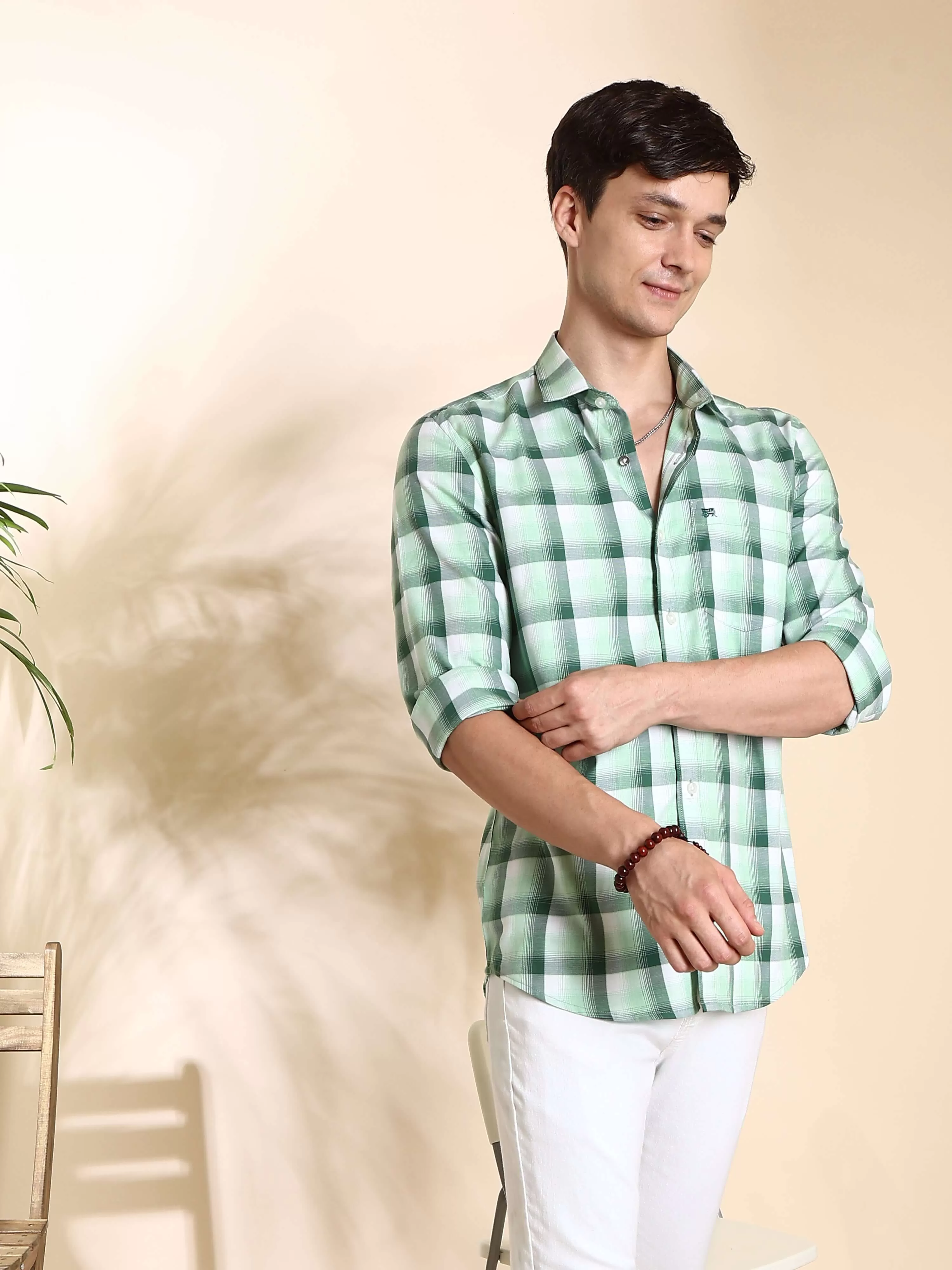 Green shades check casual full sleeves shirt