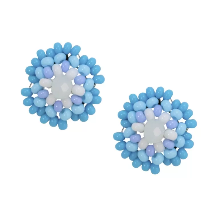 Hand Beaded Post Earrings - Light Blue