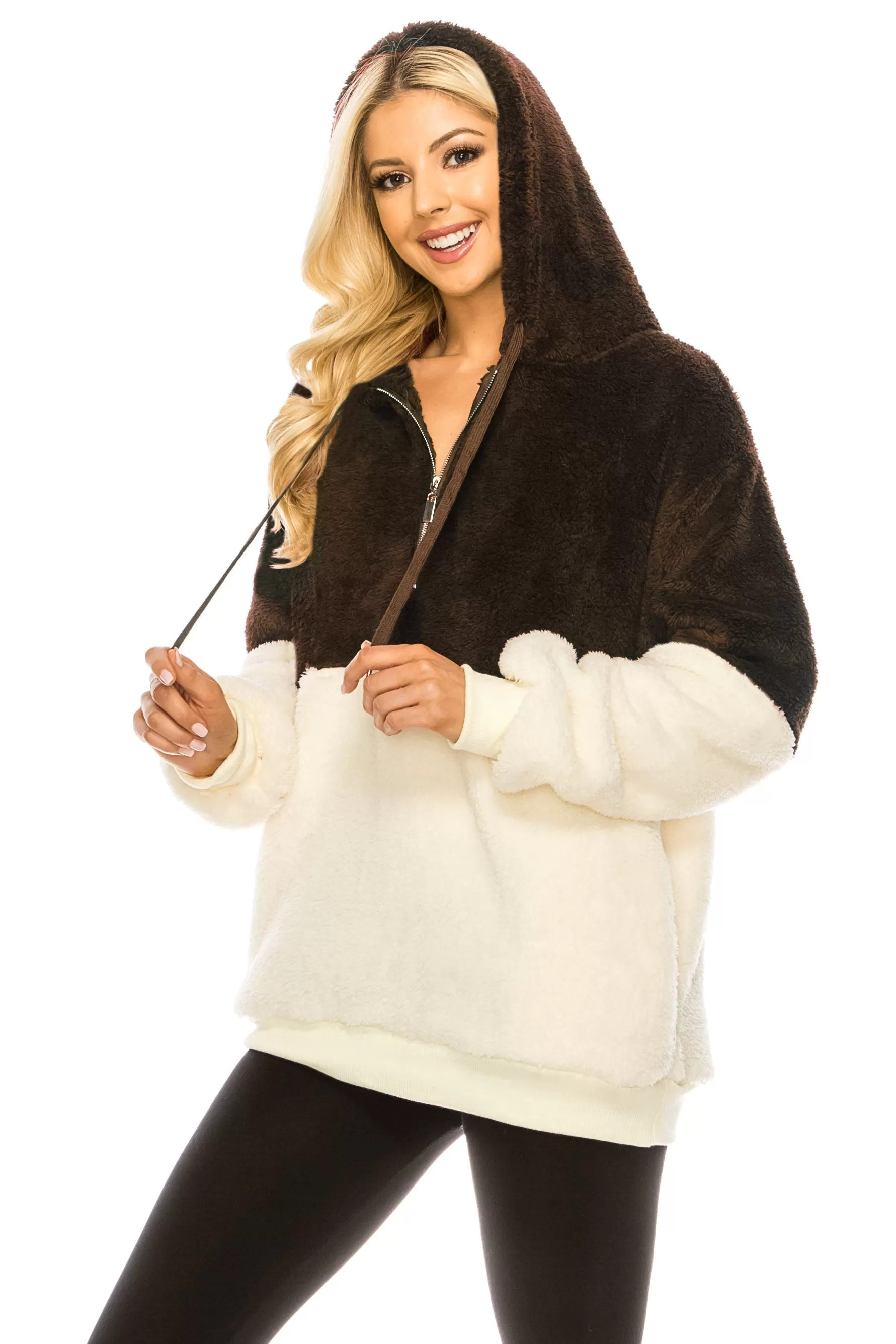 Haute Edition Women's Colorblock and Solid 1/4 Zip Sherpa Hoodie