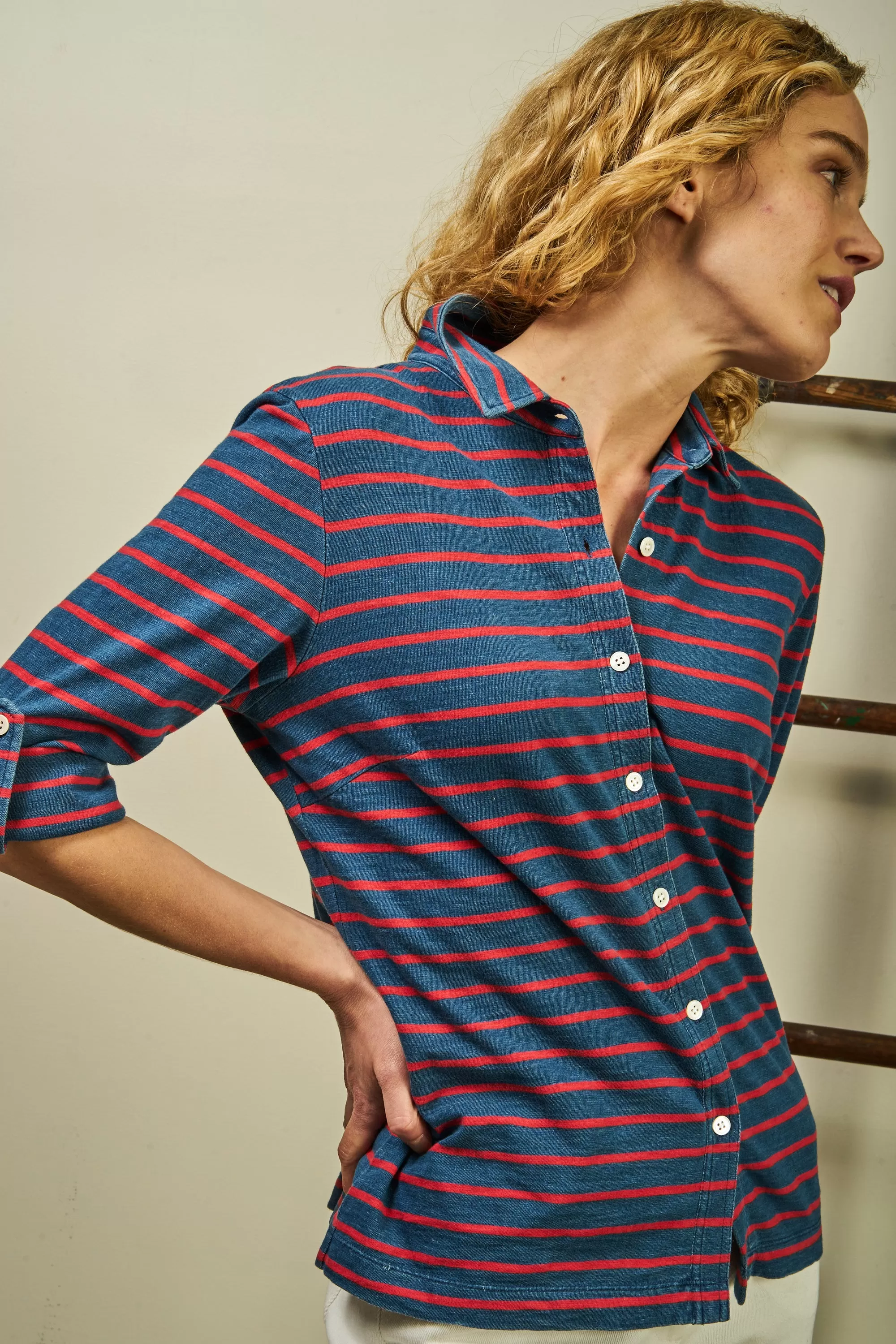 Indigo Avalon Knit Top in 3/4" Red/Navy Stripe