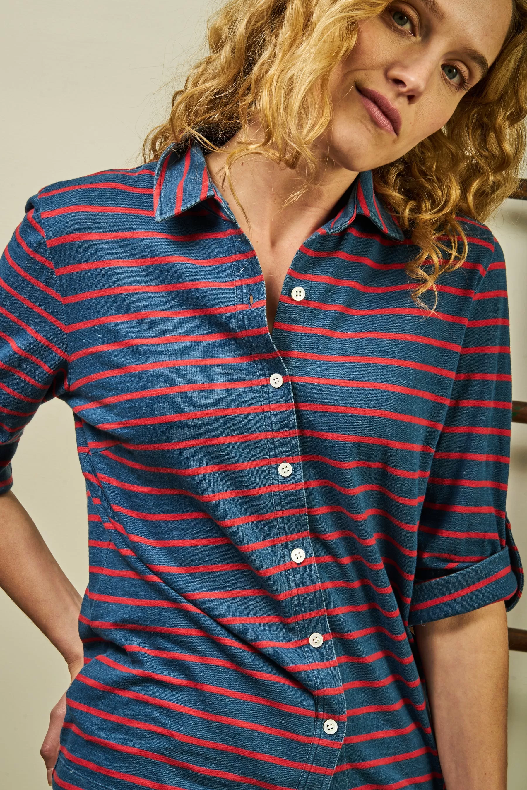 Indigo Avalon Knit Top in 3/4" Red/Navy Stripe