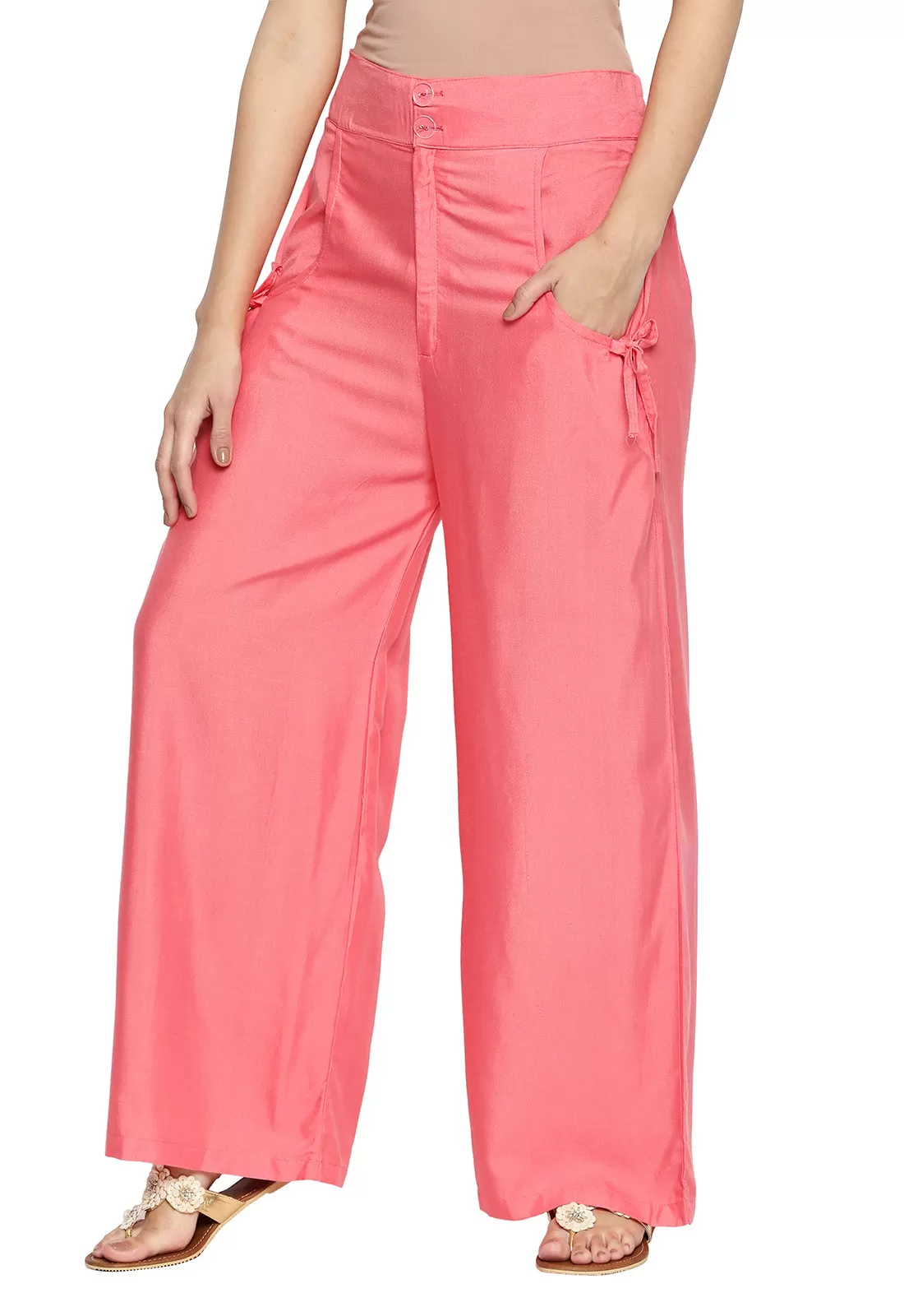 Ishin Rayon Solid Pink Women's Palazzo