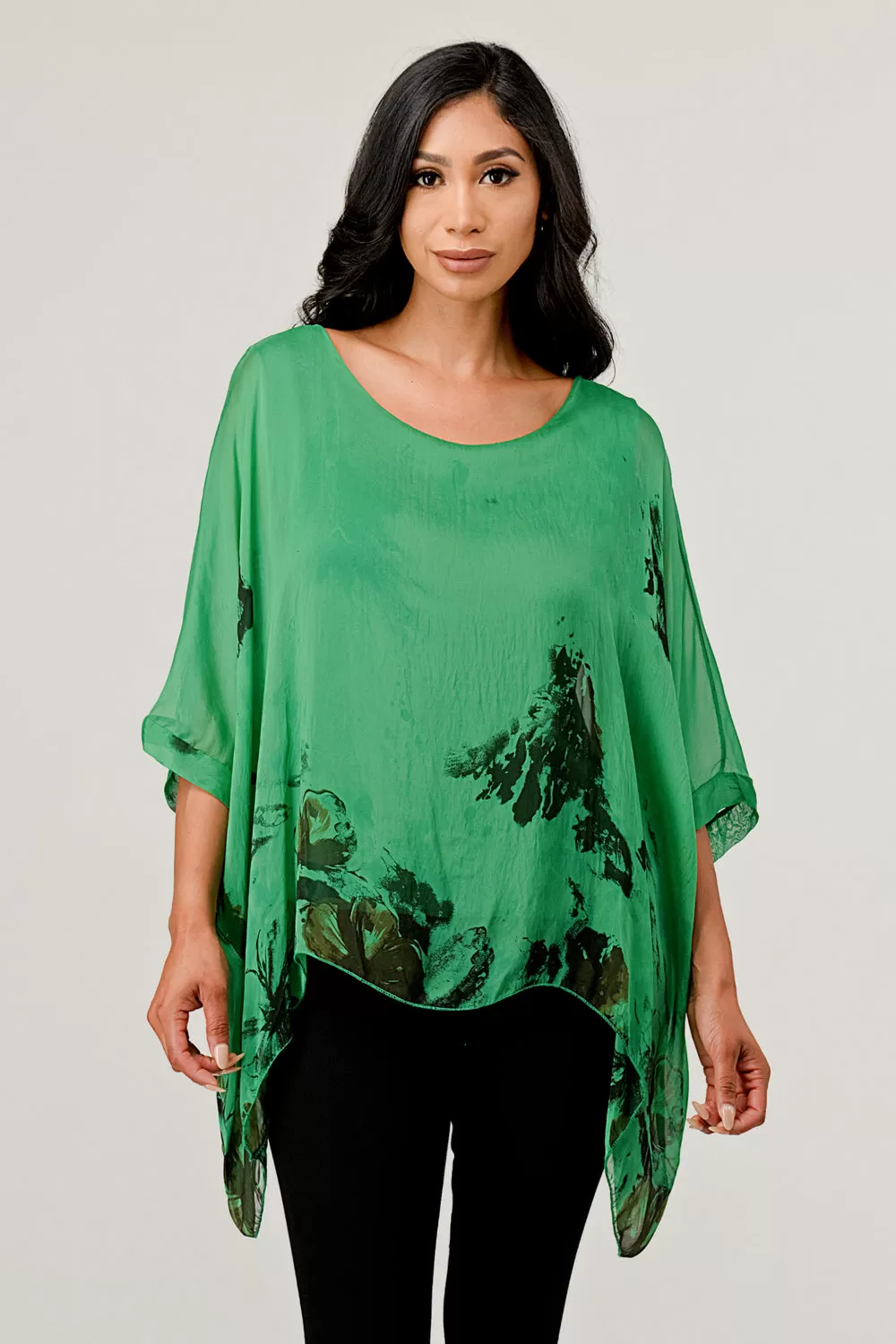 Italian Floral Raw Moda Silk Top