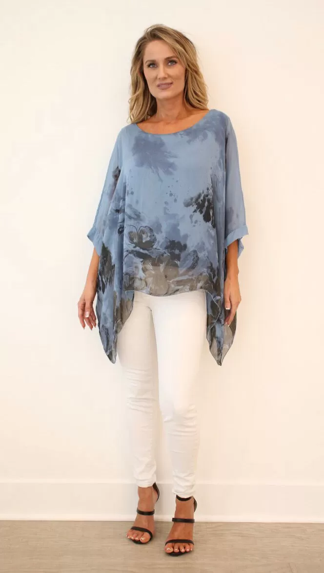 Italian Floral Raw Moda Silk Top