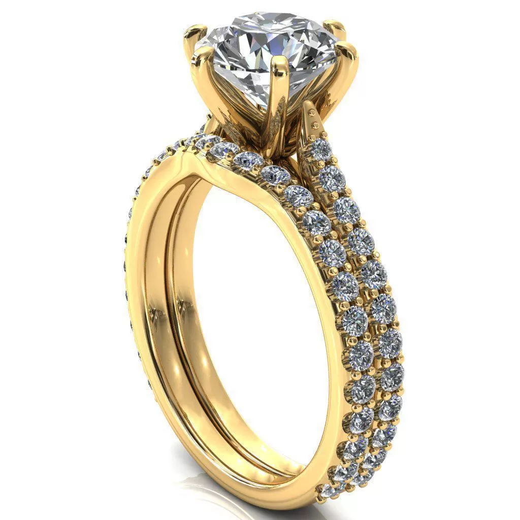 Kelsy Round Lab-Grown Diamond Center Stone 6 Prong 3/4 Shared Scalloped Inverted Cathedral Ring