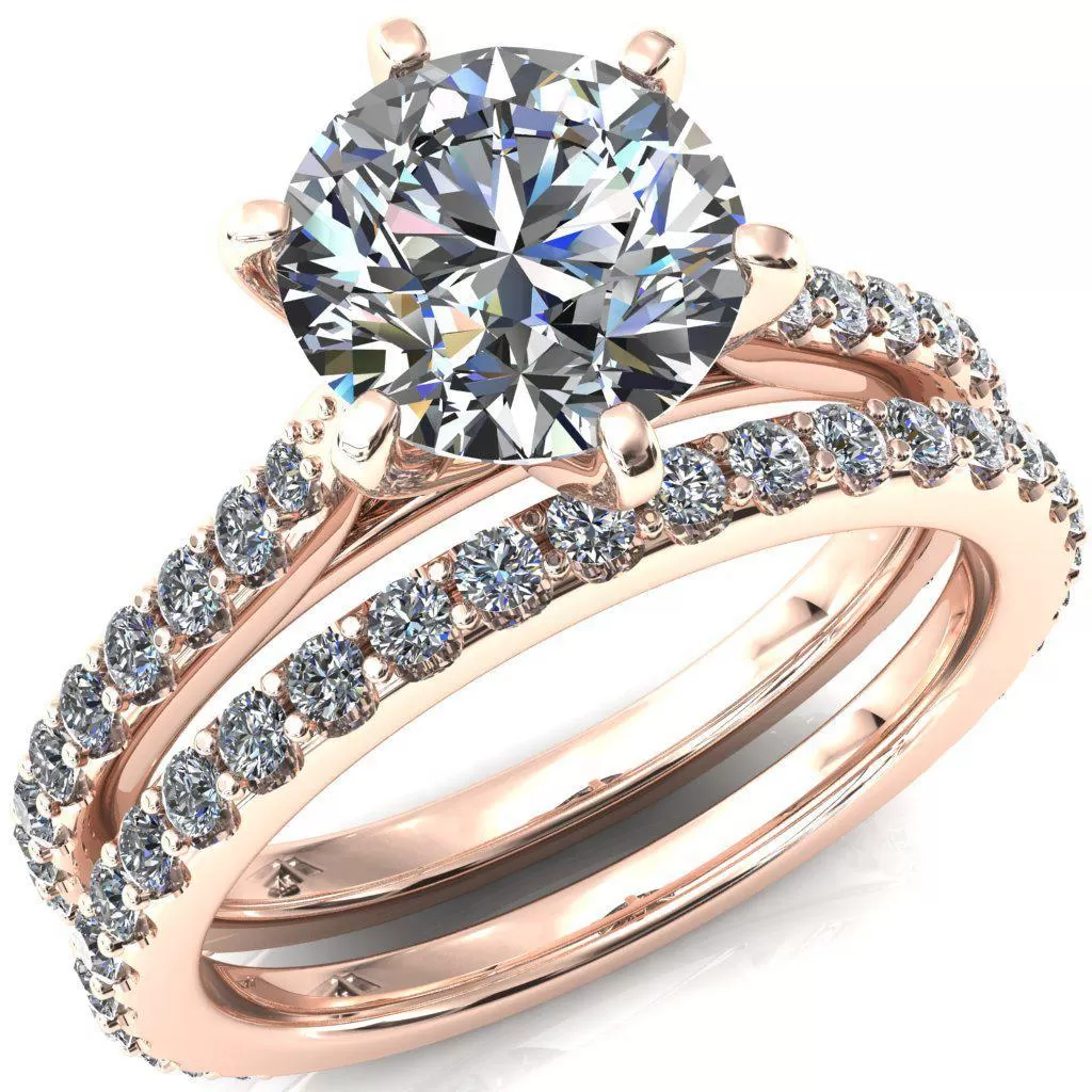 Kelsy Round Lab-Grown Diamond Center Stone 6 Prong 3/4 Shared Scalloped Inverted Cathedral Ring