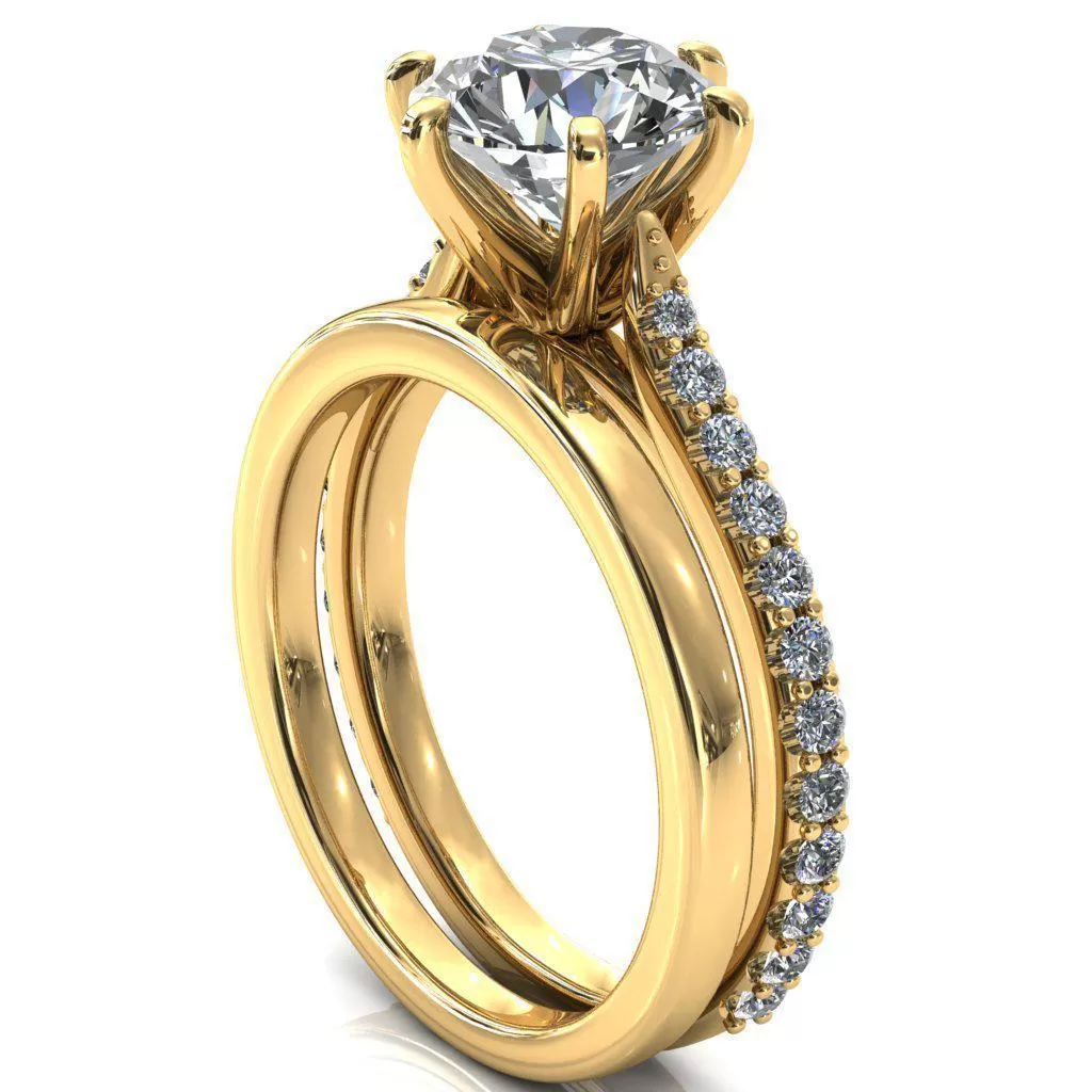 Kelsy Round Lab-Grown Diamond Center Stone 6 Prong 3/4 Shared Scalloped Inverted Cathedral Ring