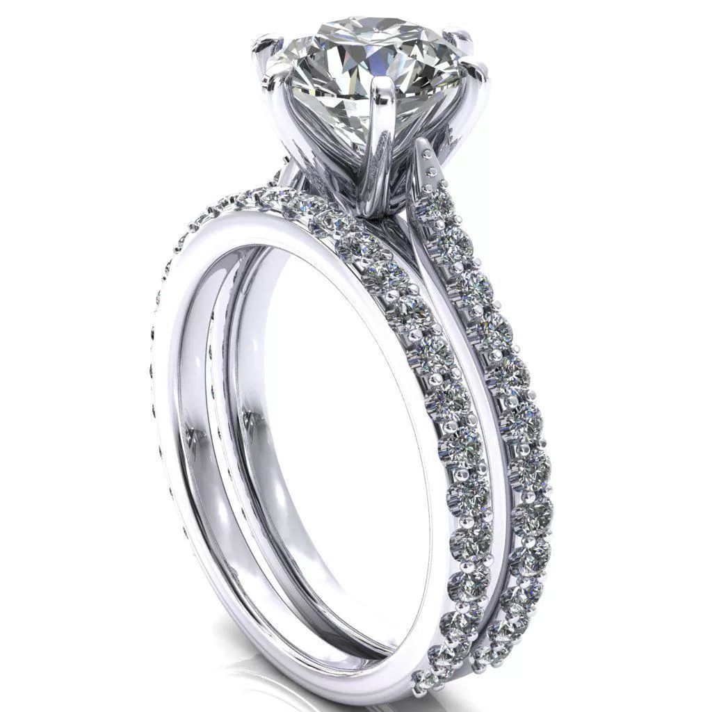 Kelsy Round Lab-Grown Diamond Center Stone 6 Prong 3/4 Shared Scalloped Inverted Cathedral Ring