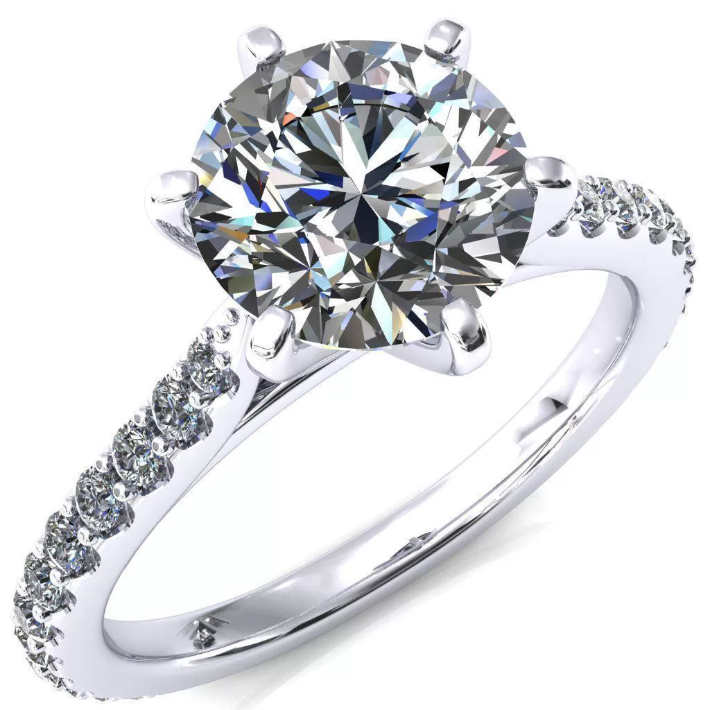 Kelsy Round Lab-Grown Diamond Center Stone 6 Prong 3/4 Shared Scalloped Inverted Cathedral Ring