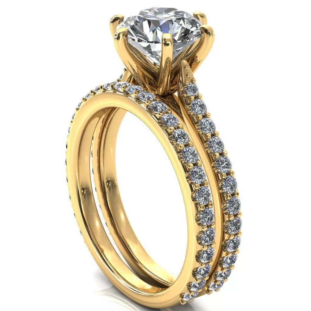 Kelsy Round Lab-Grown Diamond Center Stone 6 Prong 3/4 Shared Scalloped Inverted Cathedral Ring