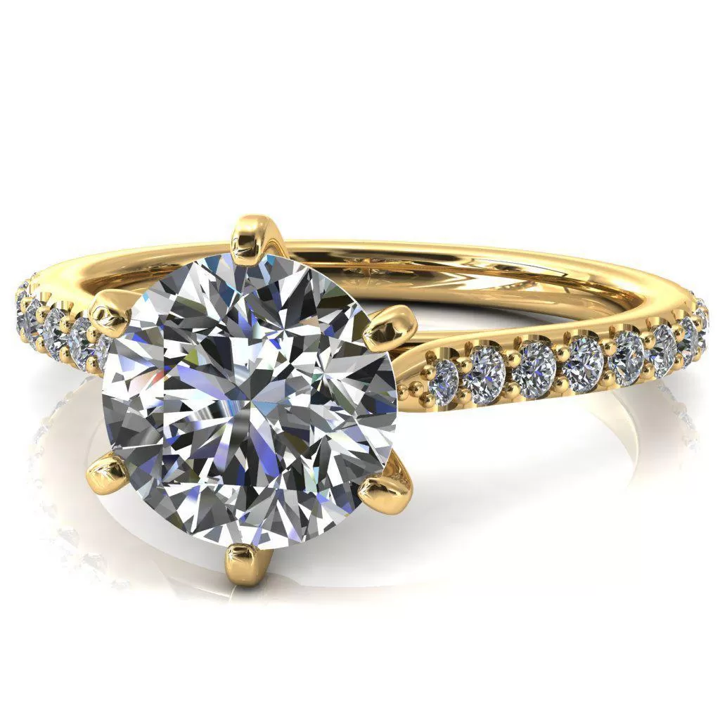 Kelsy Round Lab-Grown Diamond Center Stone 6 Prong 3/4 Shared Scalloped Inverted Cathedral Ring