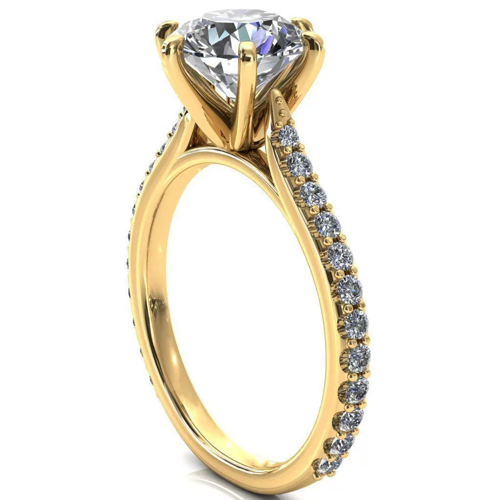 Kelsy Round Lab-Grown Diamond Center Stone 6 Prong 3/4 Shared Scalloped Inverted Cathedral Ring