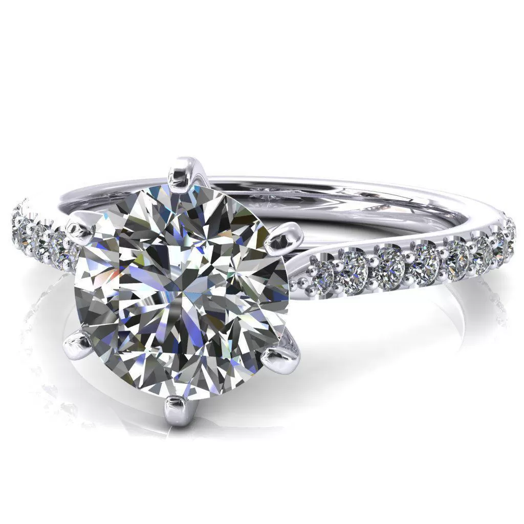 Kelsy Round Lab-Grown Diamond Center Stone 6 Prong 3/4 Shared Scalloped Inverted Cathedral Ring